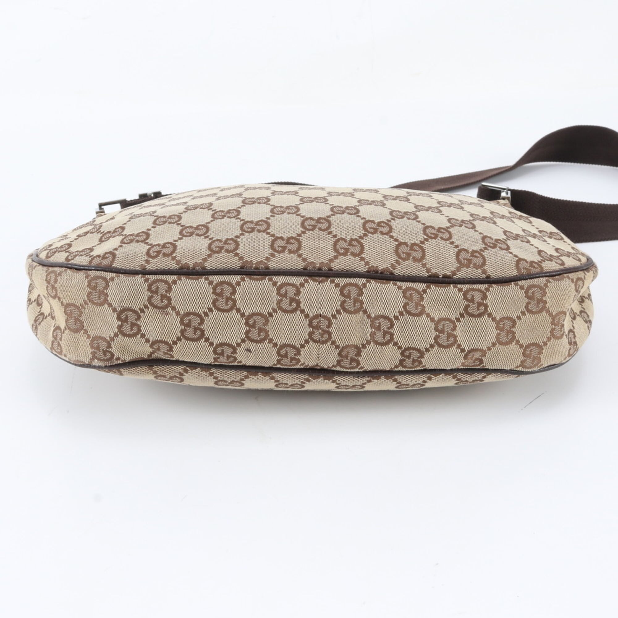 Gucci Beige Dark Brown Leather Canvas Messenger Bag Shoulder Bag (Pre-Owned)
