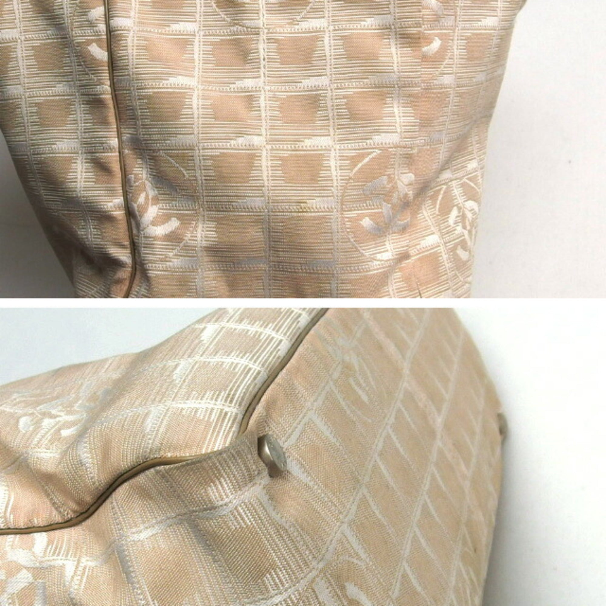 Chanel Beige Nylon Jacquard Leather Handbag Tote Bag (Pre-Owned)