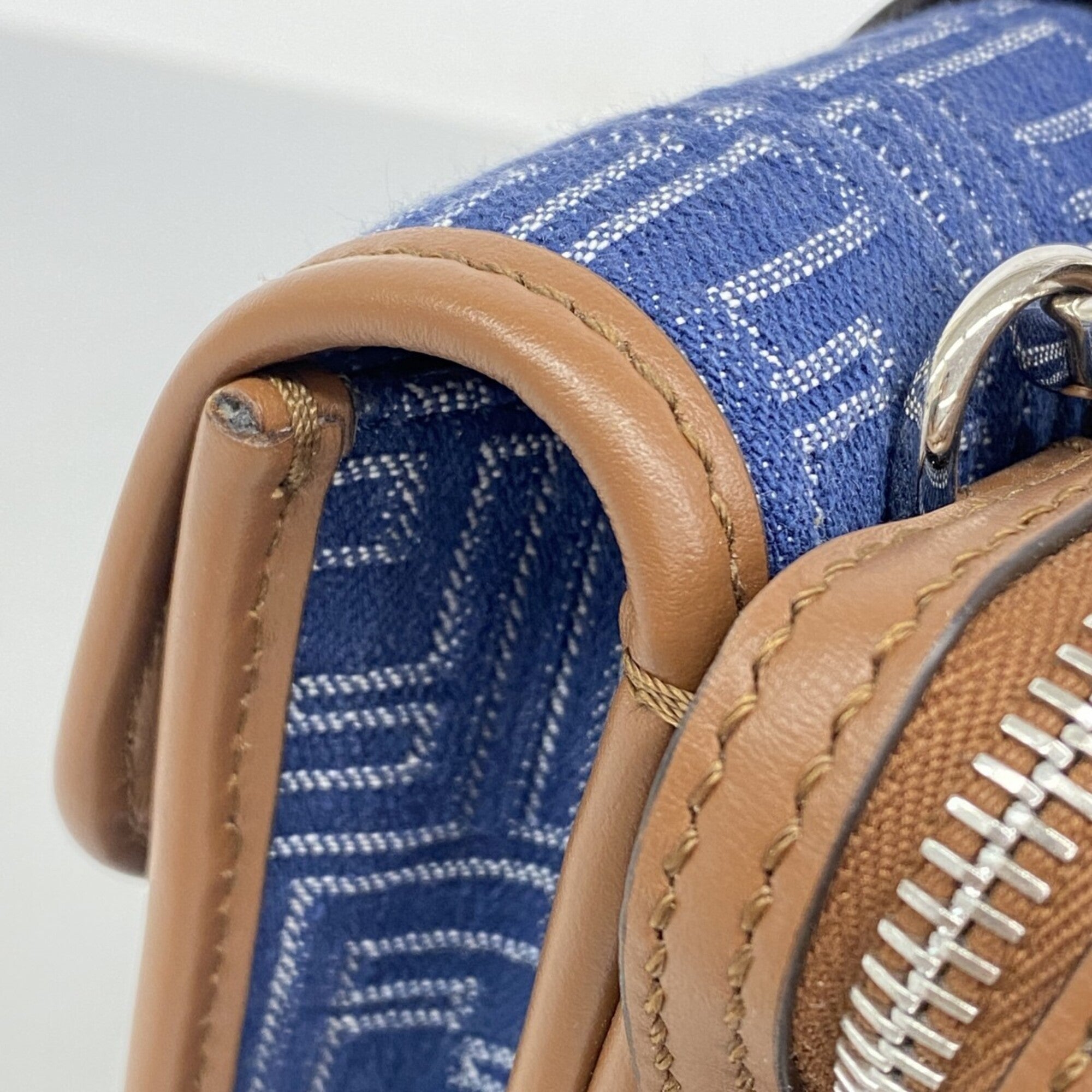 Fendi Blue Brown Leather Denim Denim Shoulder Bag (Pre-Owned)