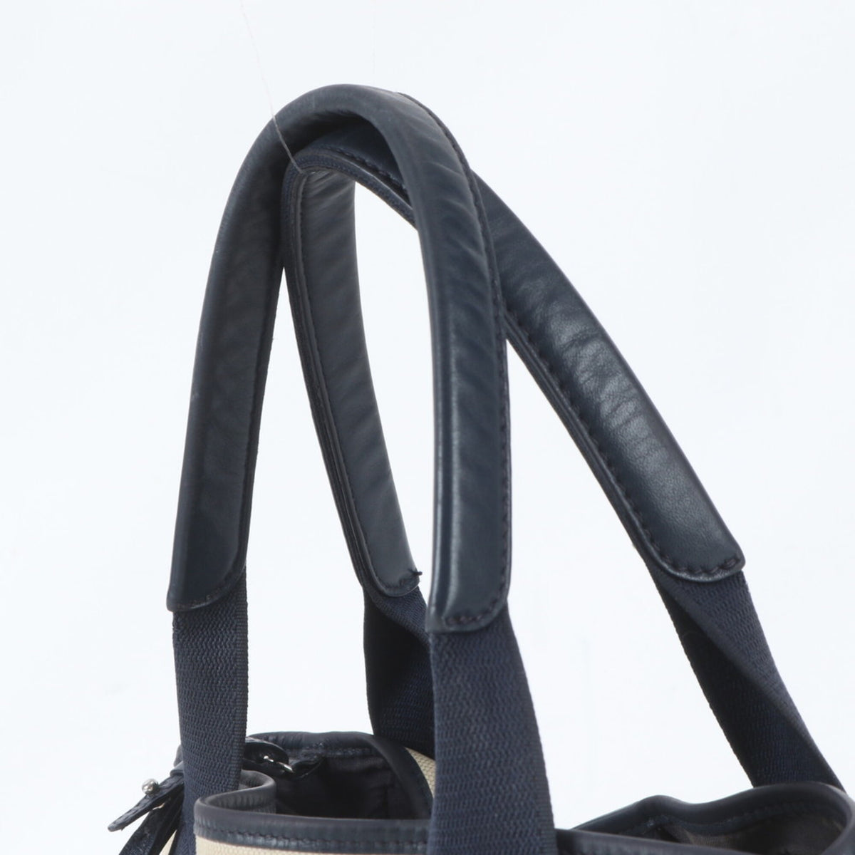 Balenciaga Beige Navy Leather Canvas Handbag Pouch Shoulder Bag Tote Bag (Pre-Owned)