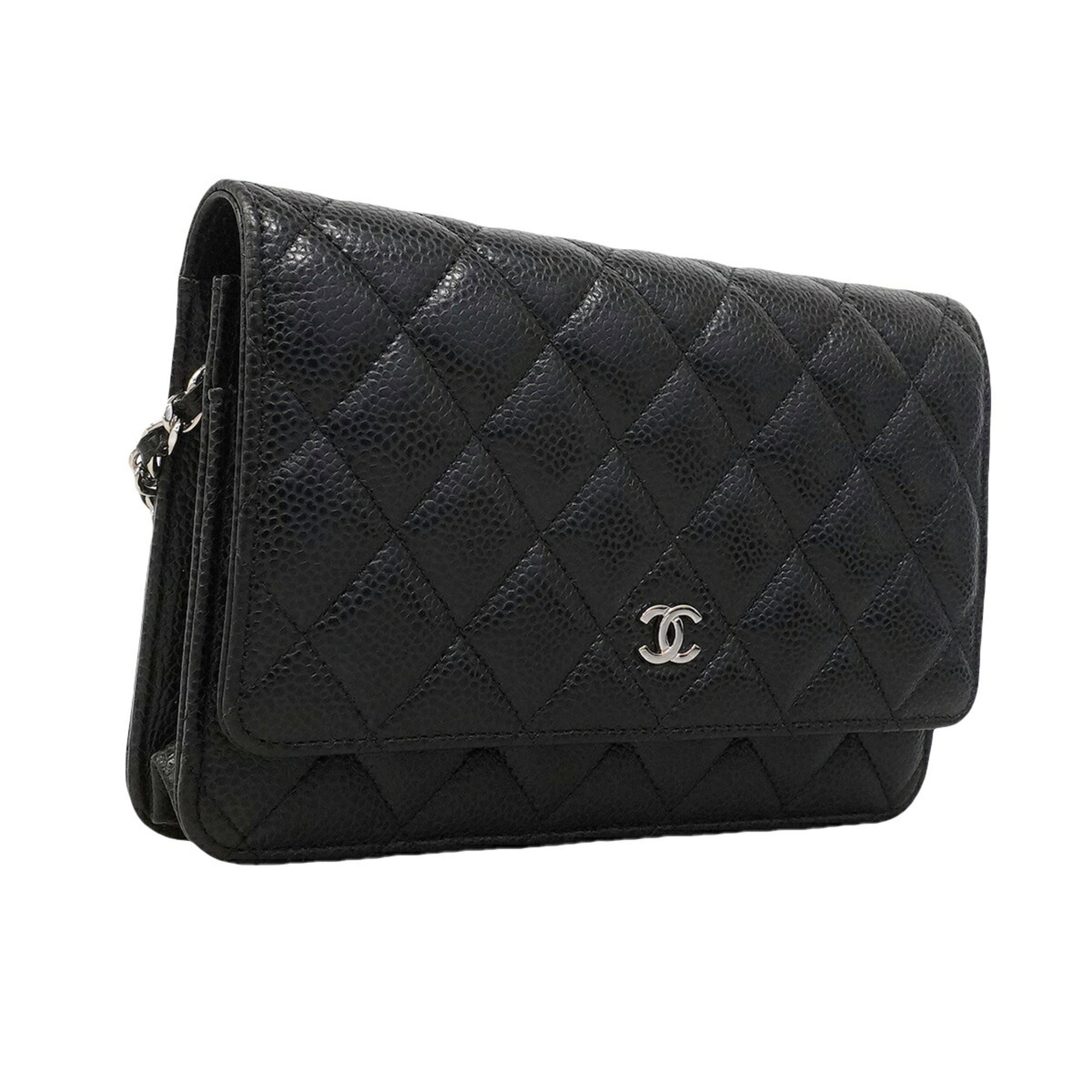 Chanel Black Grained Calfskin Chain/Shoulder Wallet (Pre-Owned)