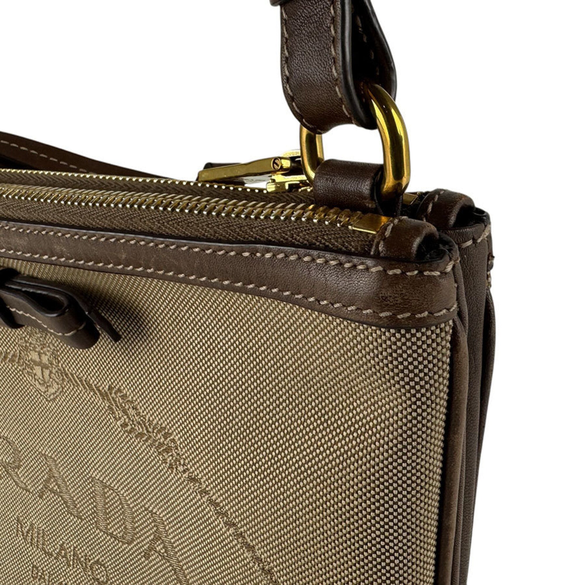Prada Brown Canvas Leather Shoulder Bag (Pre-Owned)