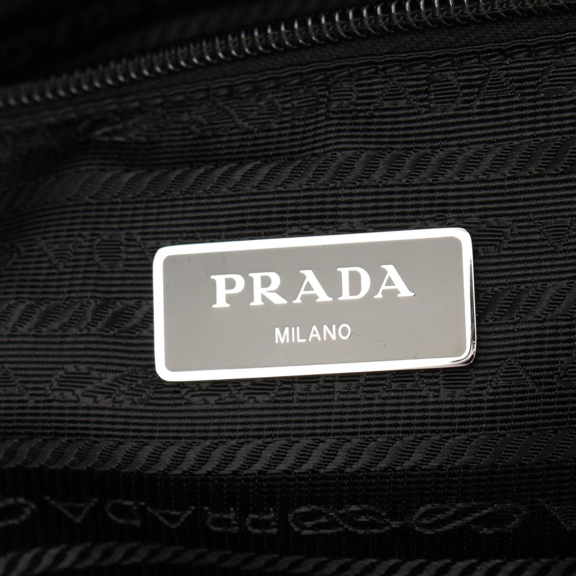 Prada Black Nylon Leather Tote Bag