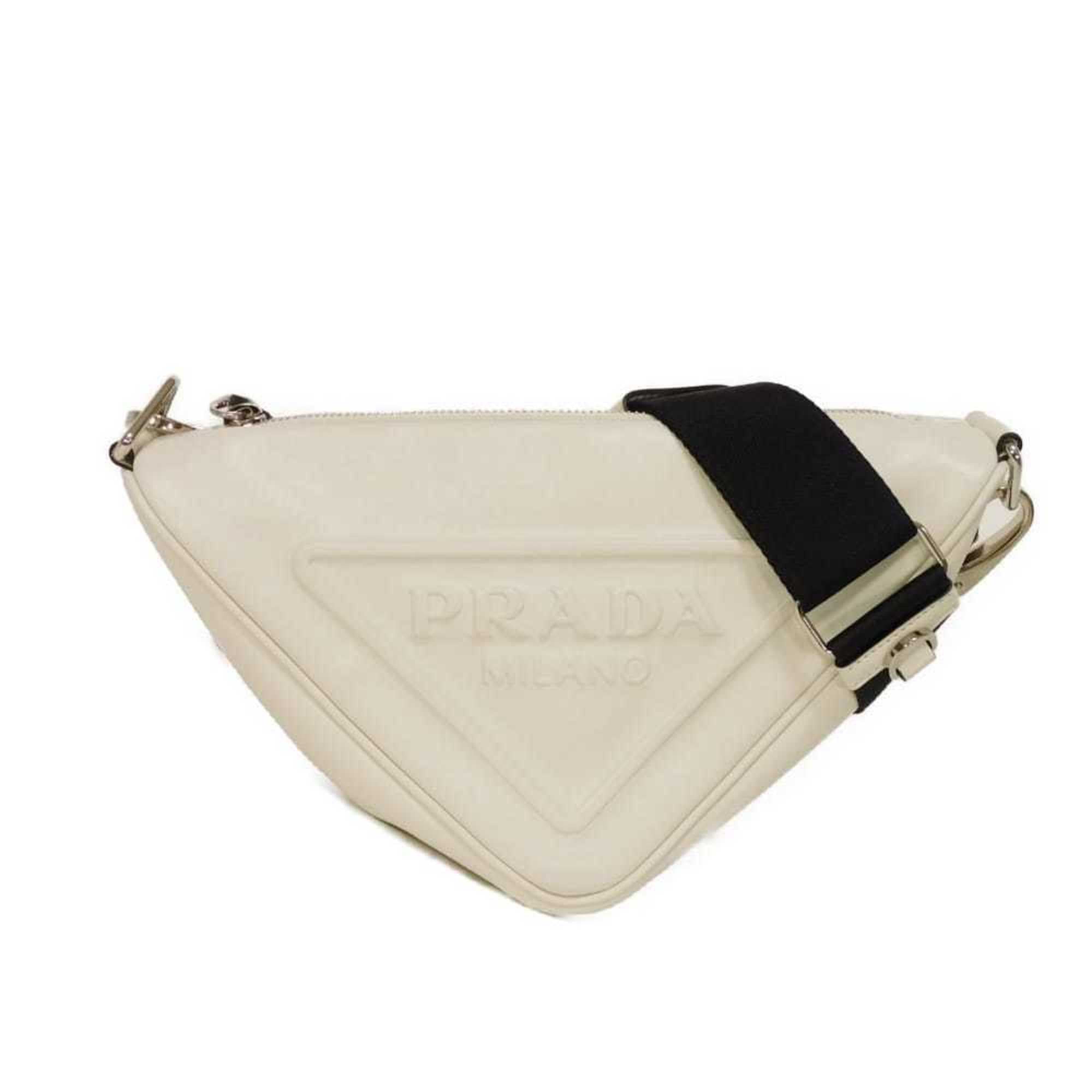 Prada Bianco White Leather Pouch Shoulder Bag (Pre-Owned)