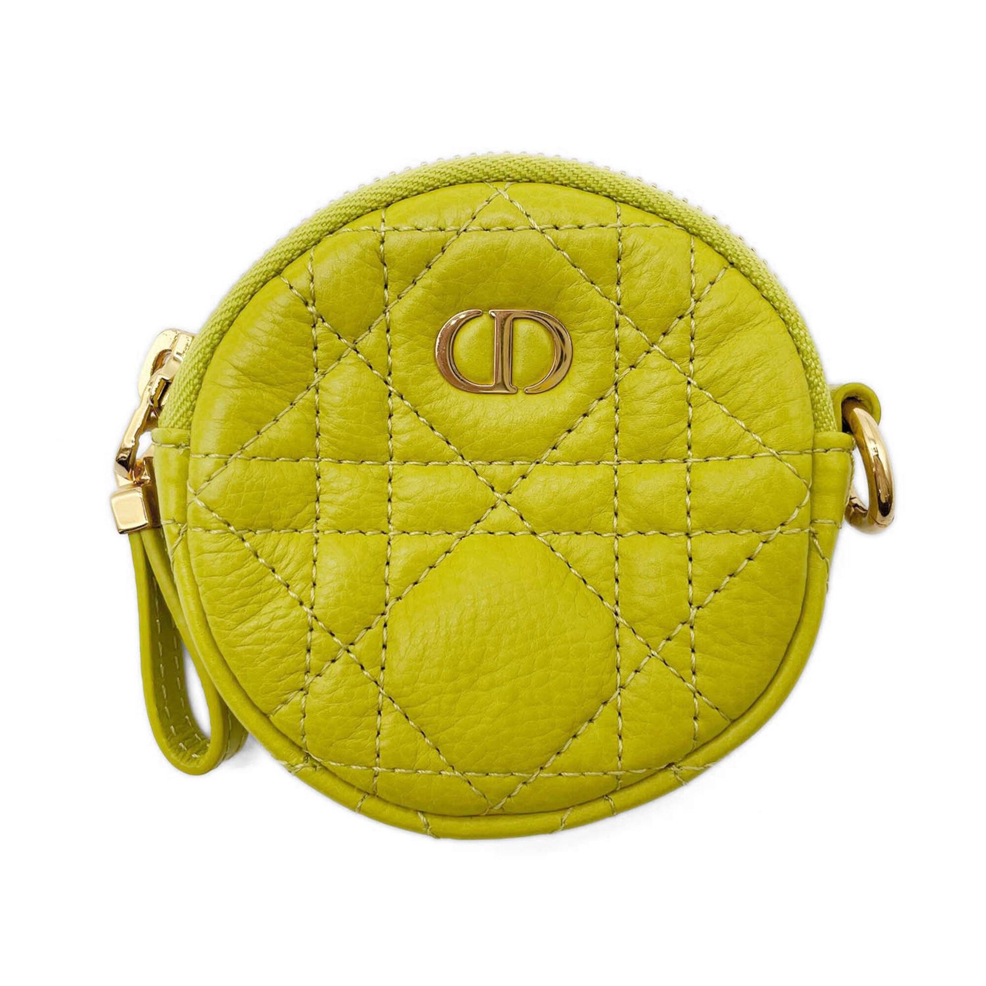 Christian Dior Green Yellow Leather Coin Purse/Coin Case (Pre-Owned)