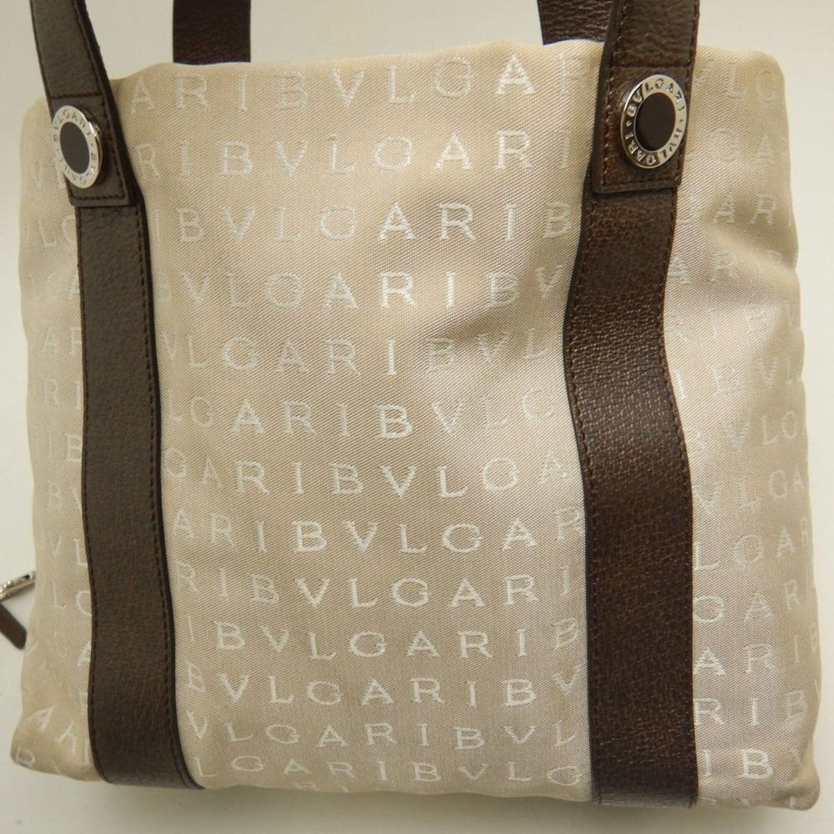 Bvlgari Logomania Beige Brown Canvas Leather Tote Bag (Pre-Owned)