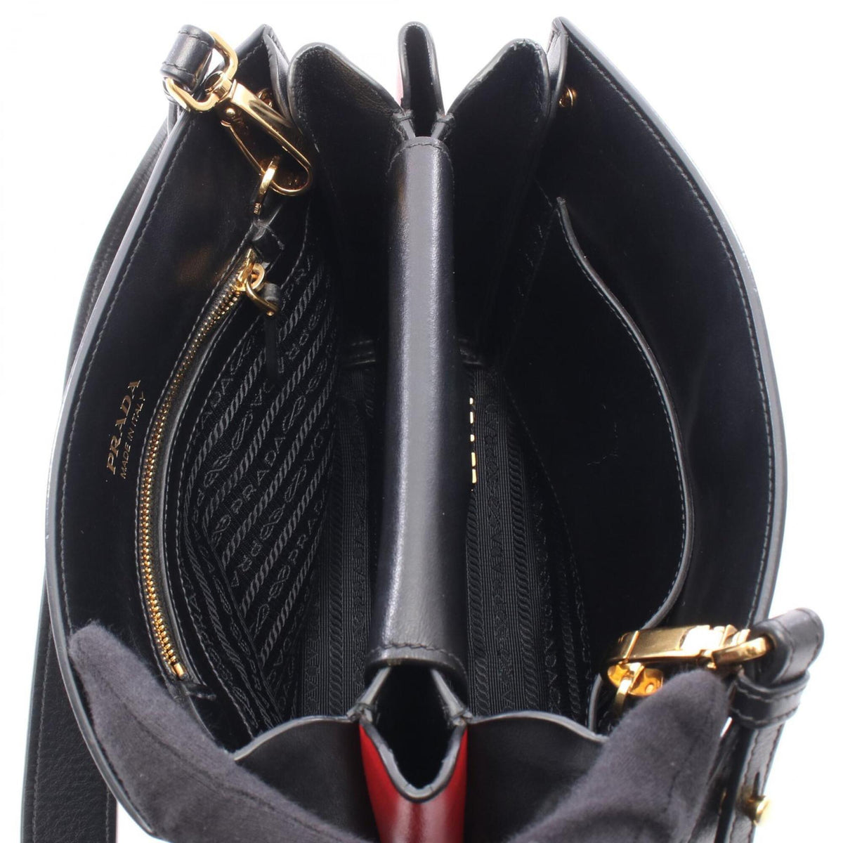 Prada Black Red Color Leather Handbag Shoulder Bag (Pre-Owned)