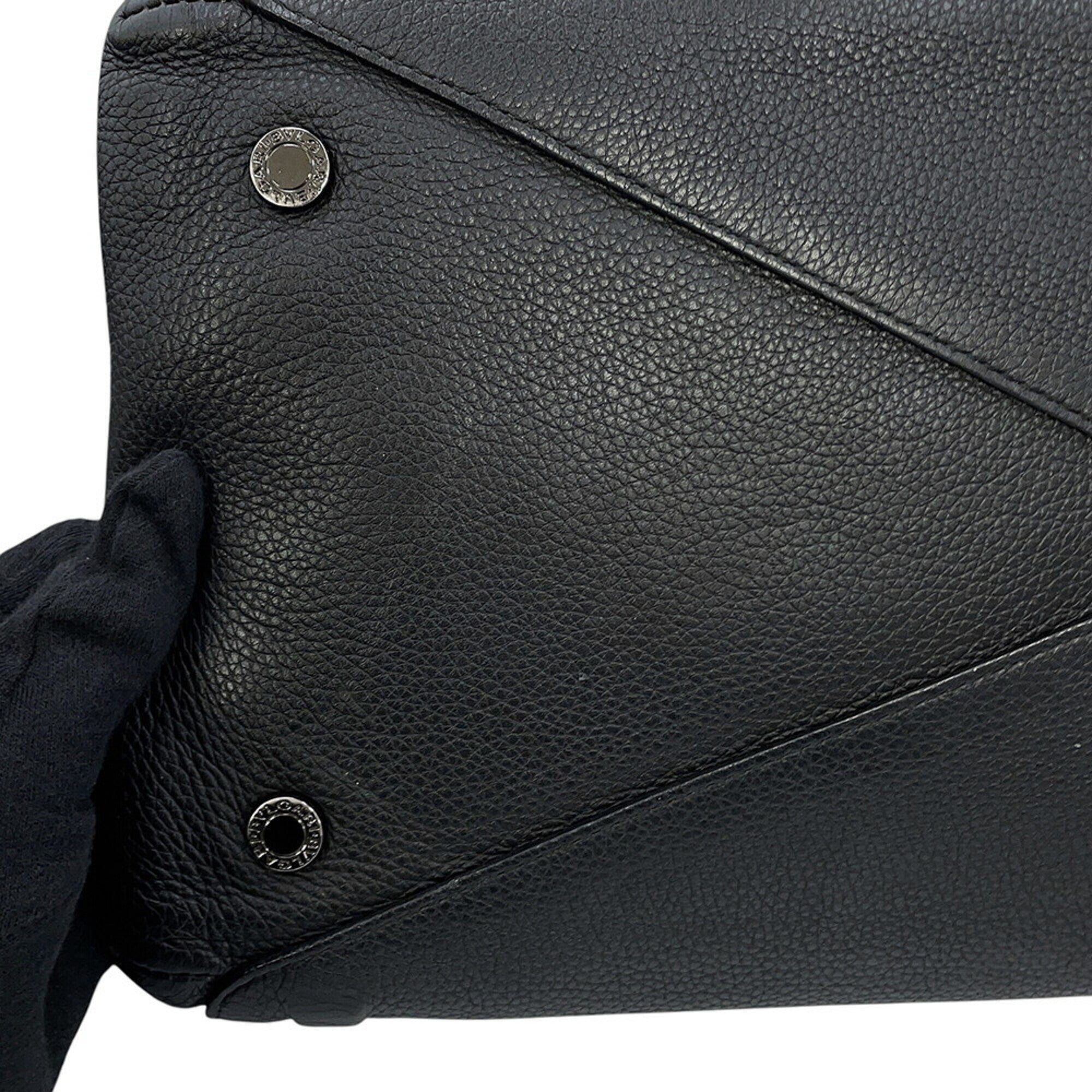 Bvlgari Black Leather Handbag Tote Bag (Pre-Owned)