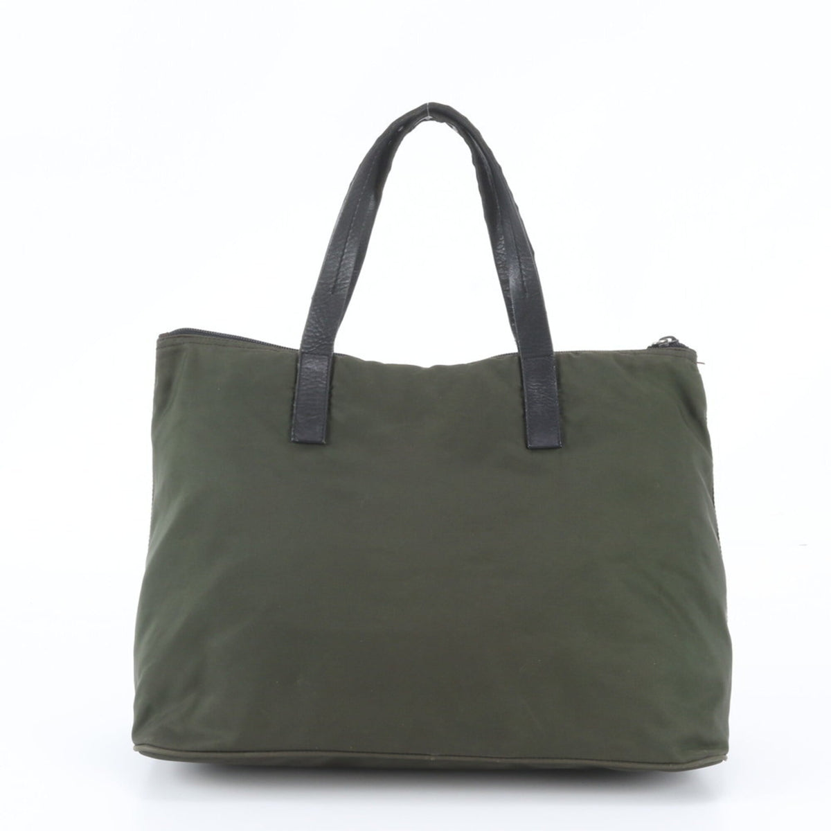 Prada Khaki Leather Nylon Handbag Shoulder Bag Tote Bag (Pre-Owned)