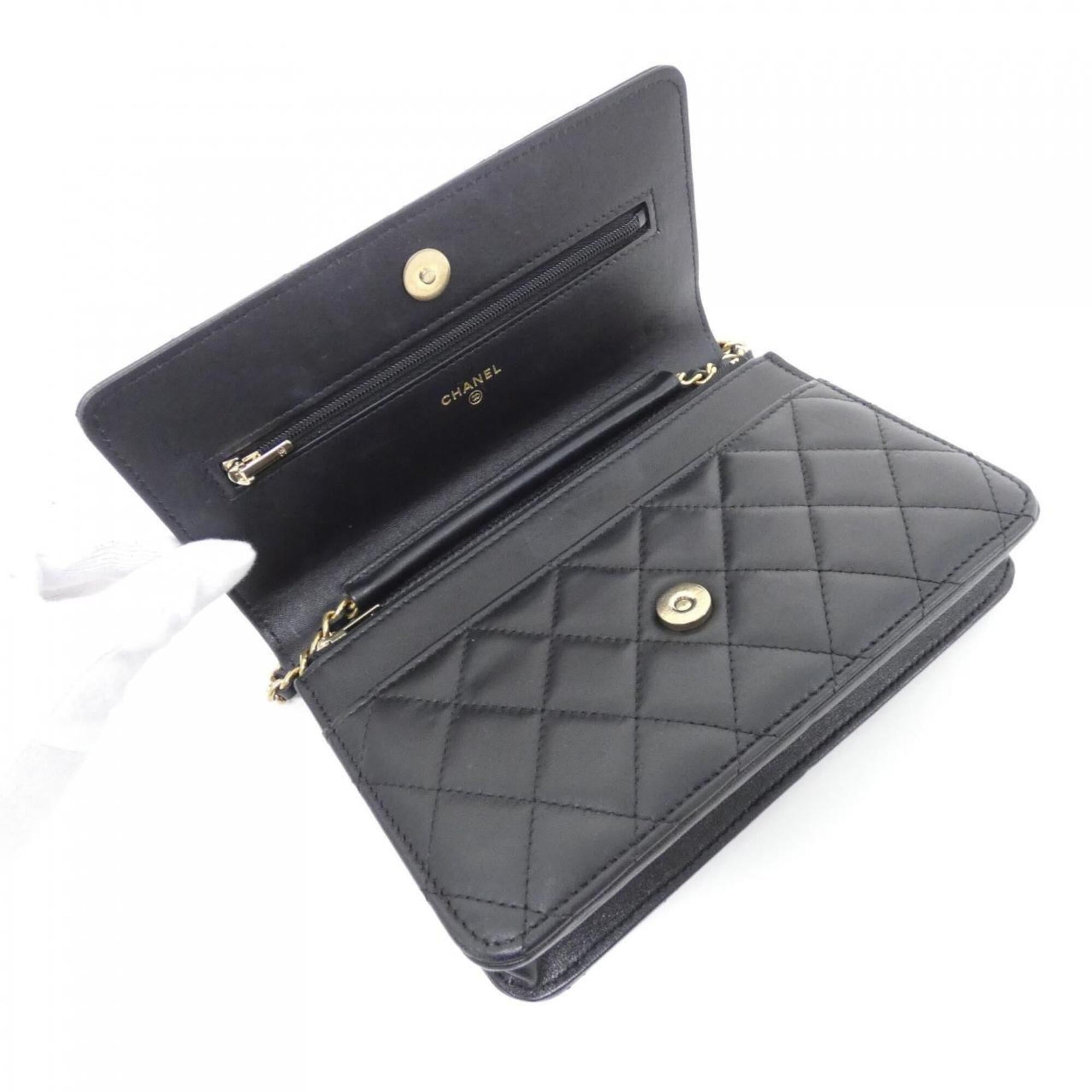 Chanel Black Leather Chain/Shoulder Wallet (Pre-Owned)