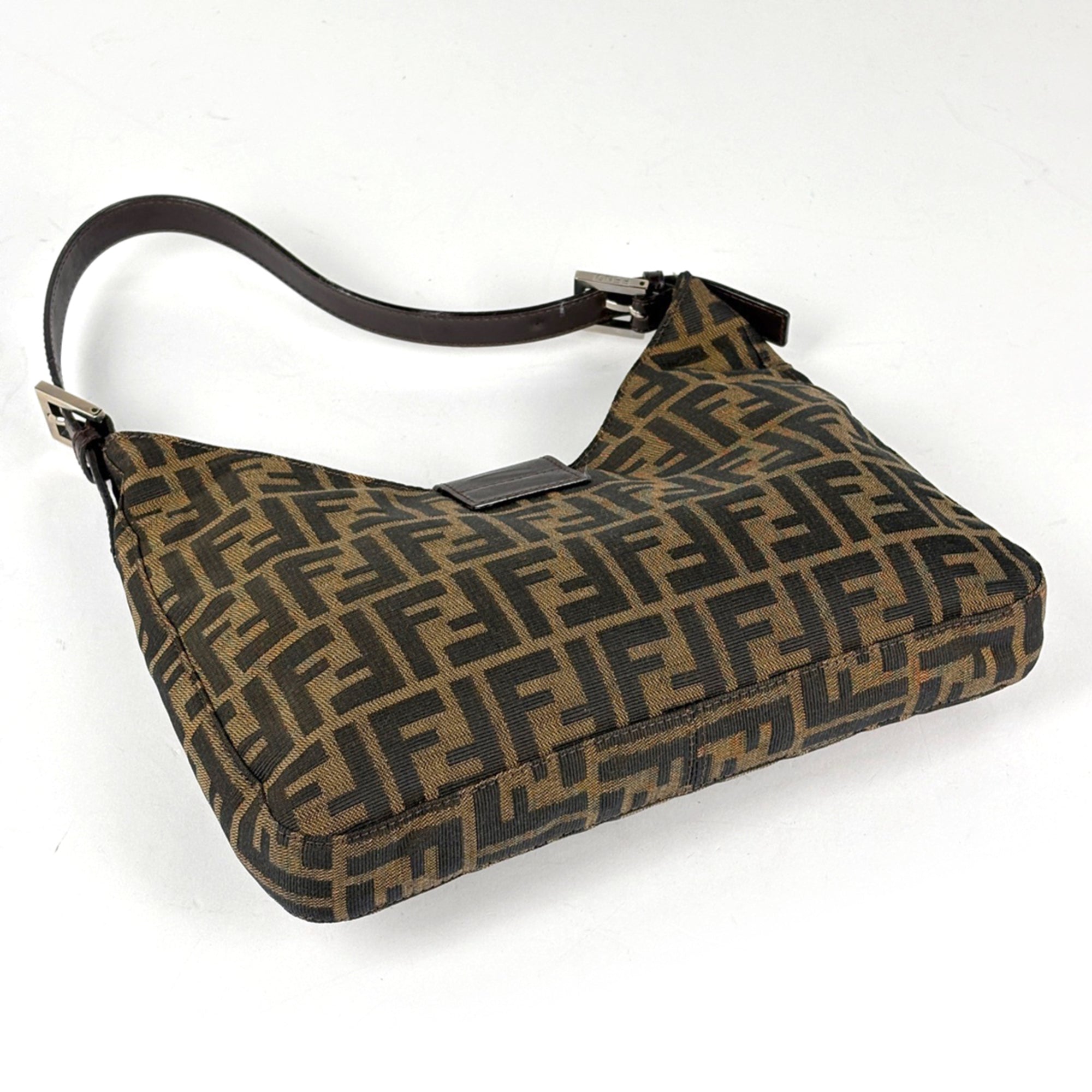 Fendi Zucca Brown Canvas Leather Shoulder Bag (Pre-Owned)