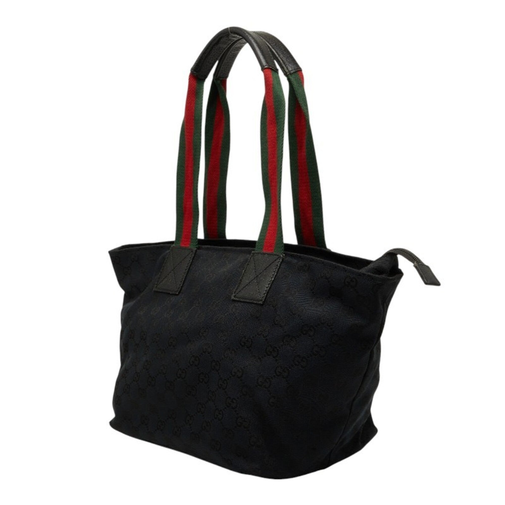 Gucci Black Green Red Color Canvas Leather Handbag Tote Bag (Pre-Owned)
