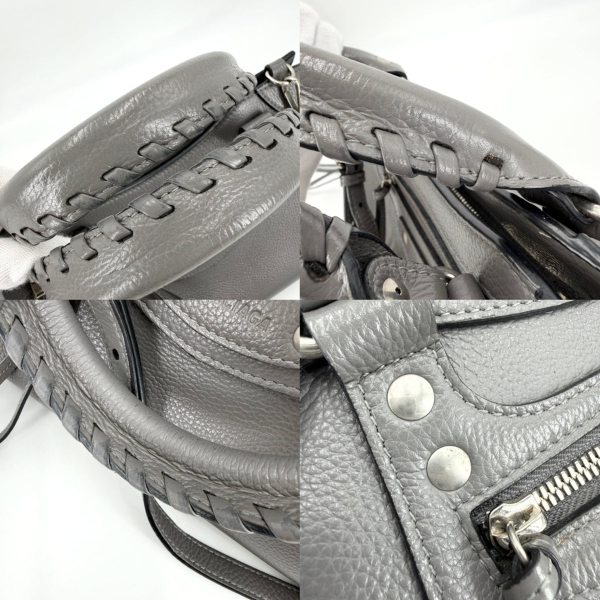 Balenciaga Gray White Leather Handbag Shoulder Bag (Pre-Owned)