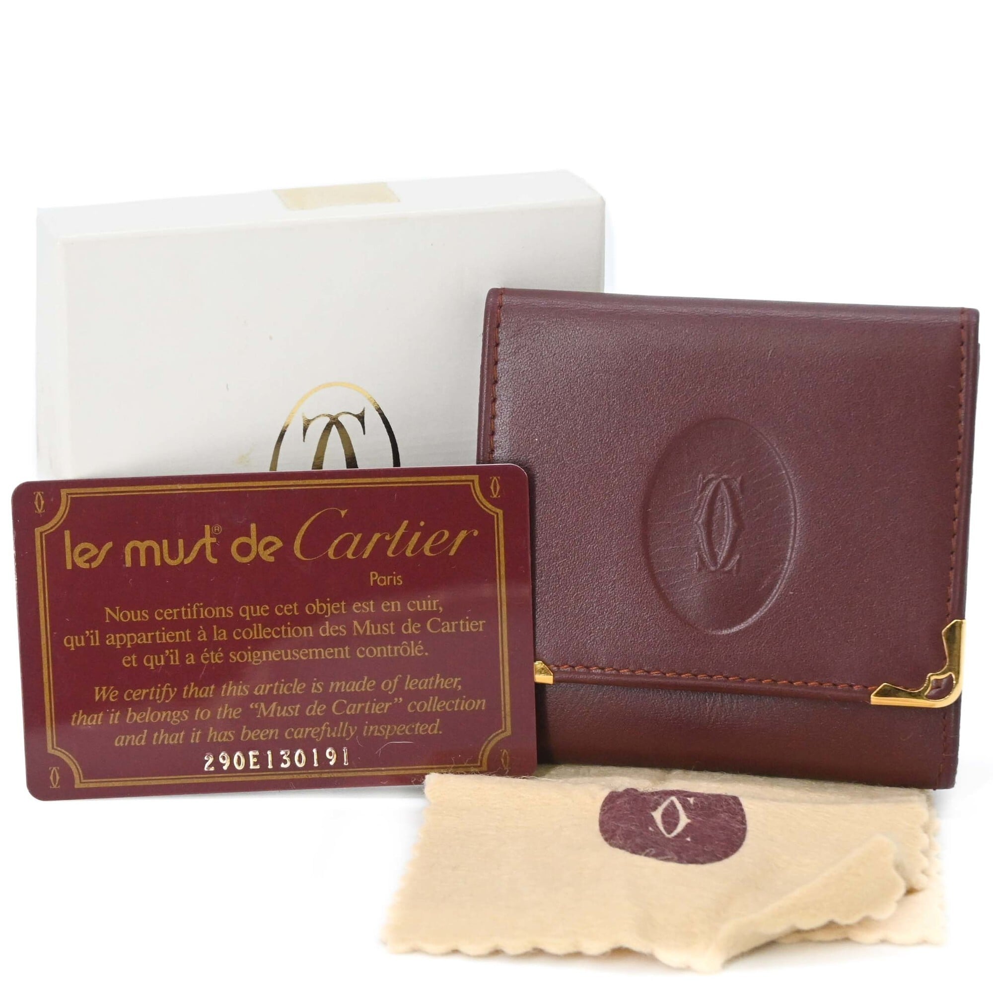 Cartier Bordeaux Leather Coin Purse/Coin Case (Pre-Owned)