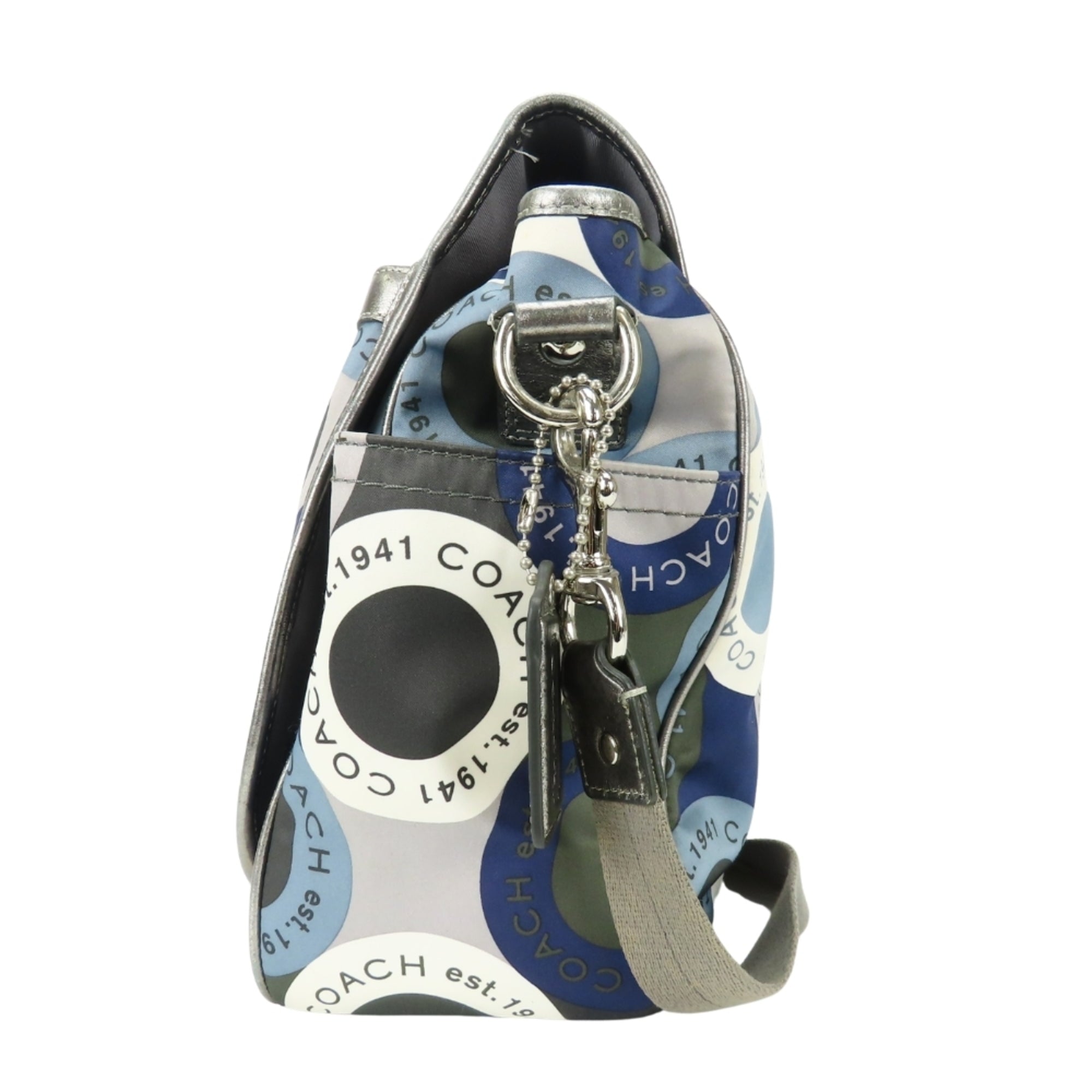 Coach Blue Gray Multi-Color Silver Nylon Leather Shoulder Bag (Pre-Owned)
