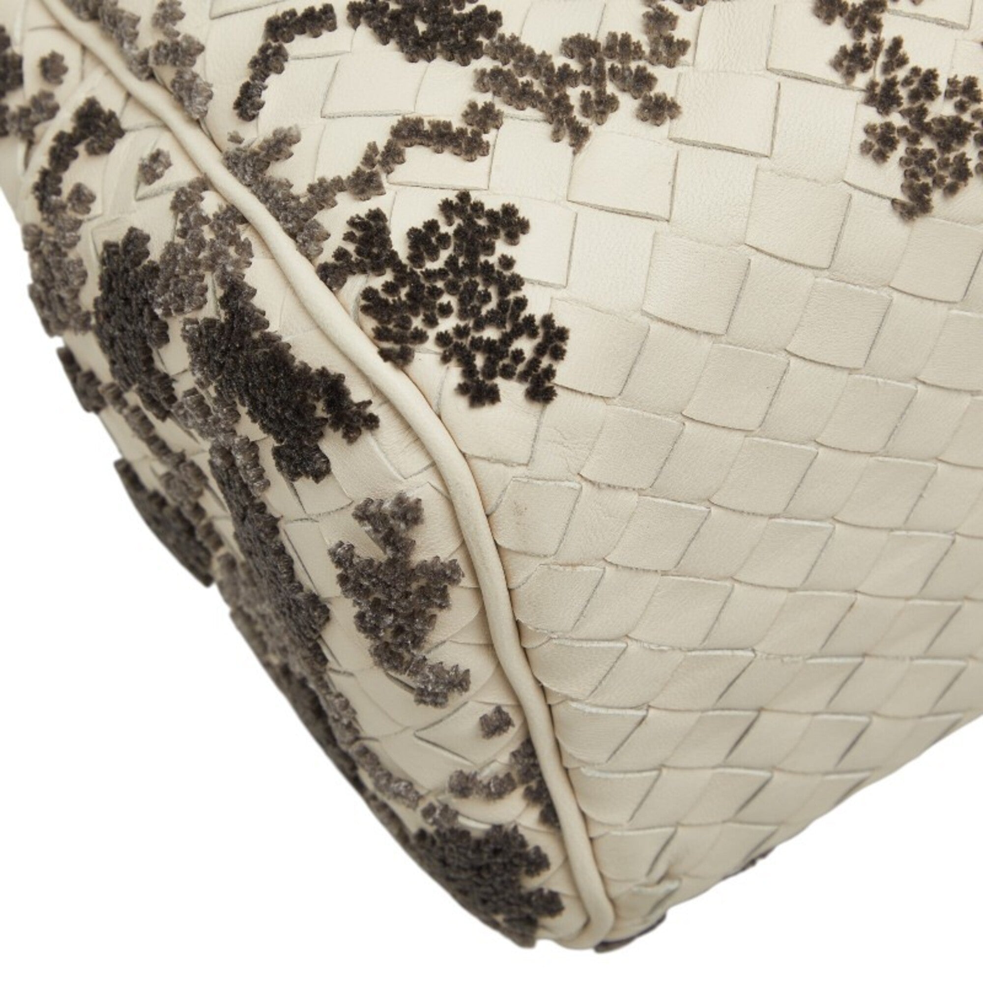Bottega Veneta Gray White Leather Handbag Shoulder Bag (Pre-Owned)