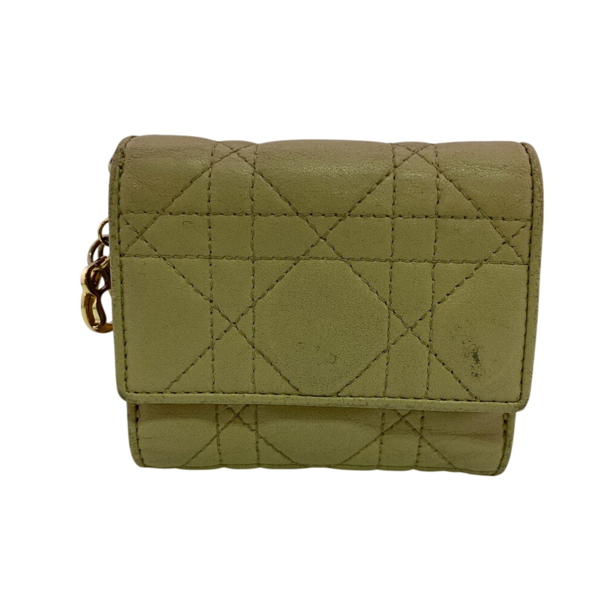 Christian Dior Lady Dior Beige Leather Wallet (Tri-Fold) (Pre-Owned)