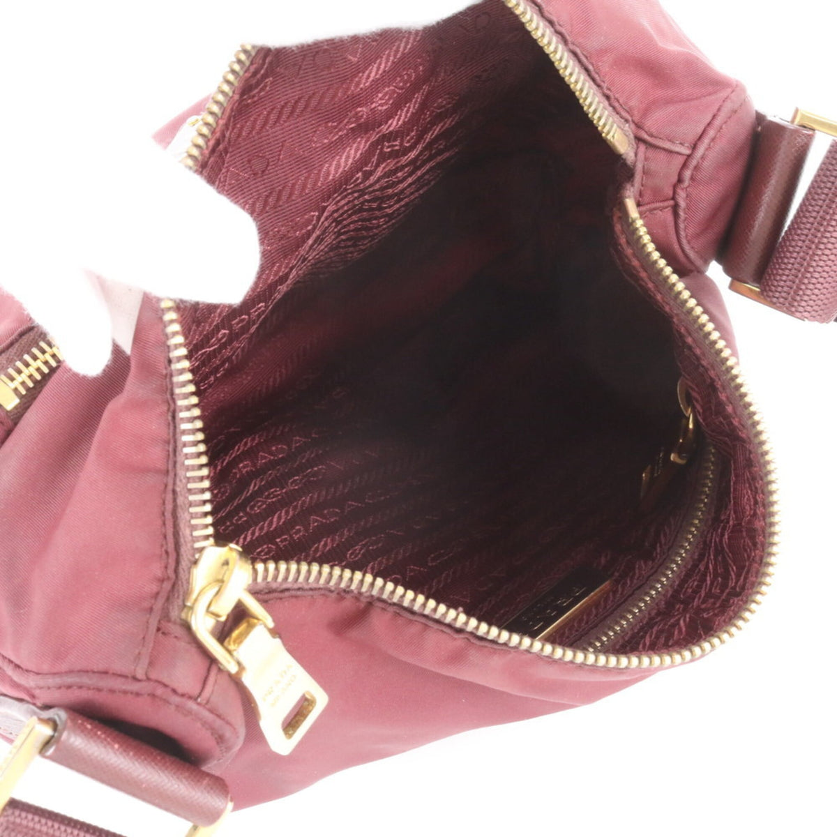 Prada Red Color Wine Leather Nylon Crossbody Bag Shoulder Bag (Pre-Owned)