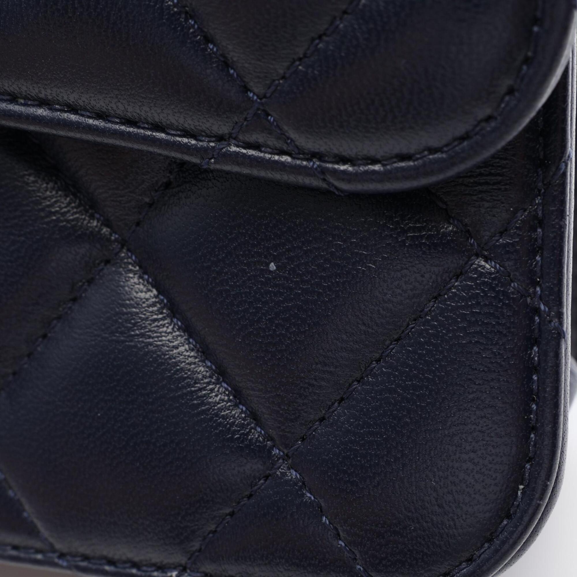 Chanel Navy Leather Handbag Shoulder Bag (Pre-Owned)