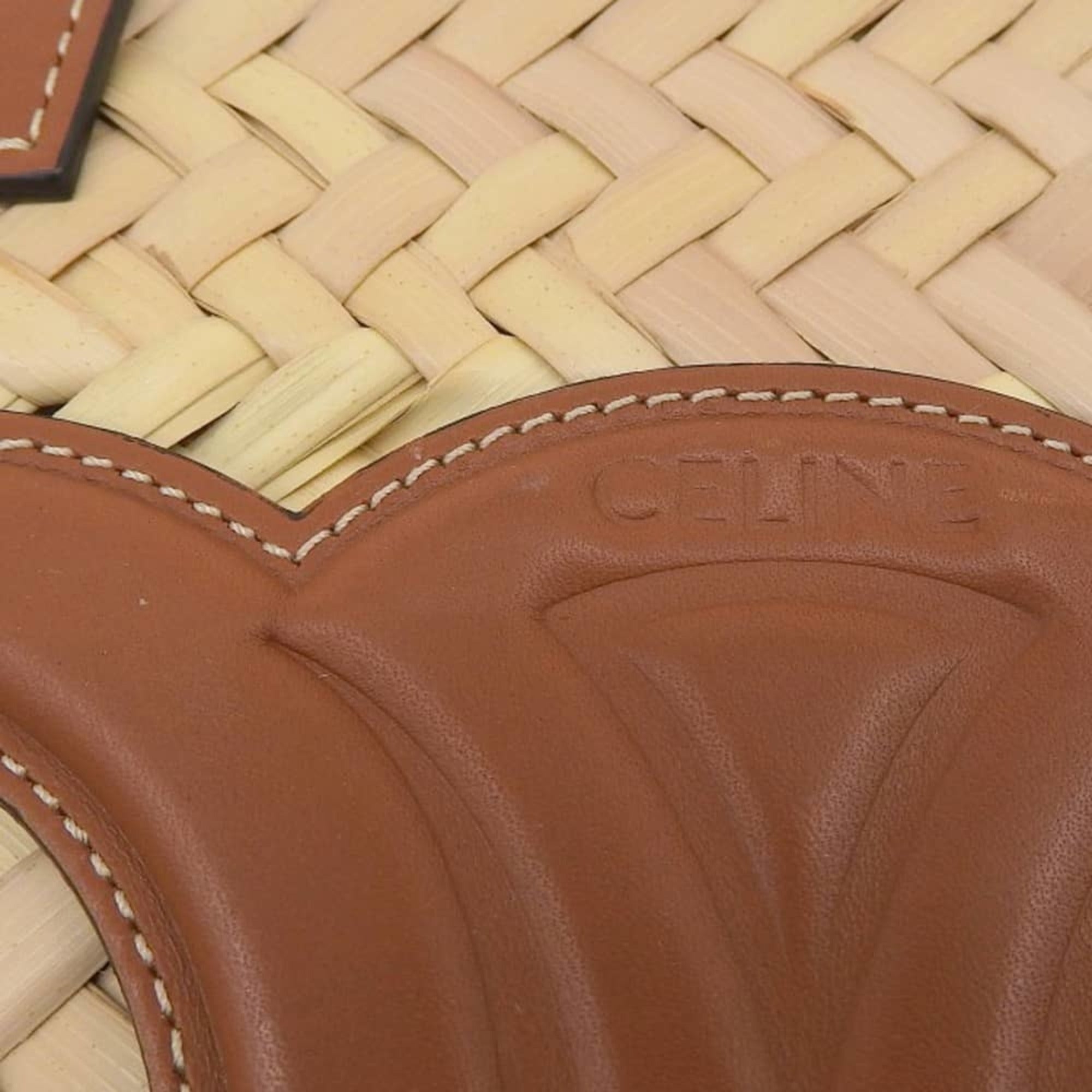 Celine Beige Brown Raffia Handbag Shoulder Bag (Pre-Owned)