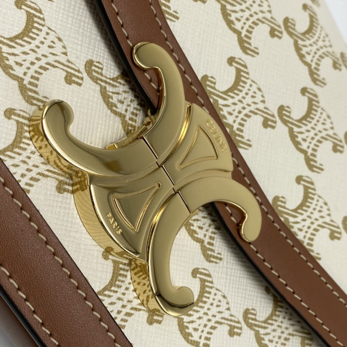 Celine Brown White Canvas Shoulder Bag (Pre-Owned)