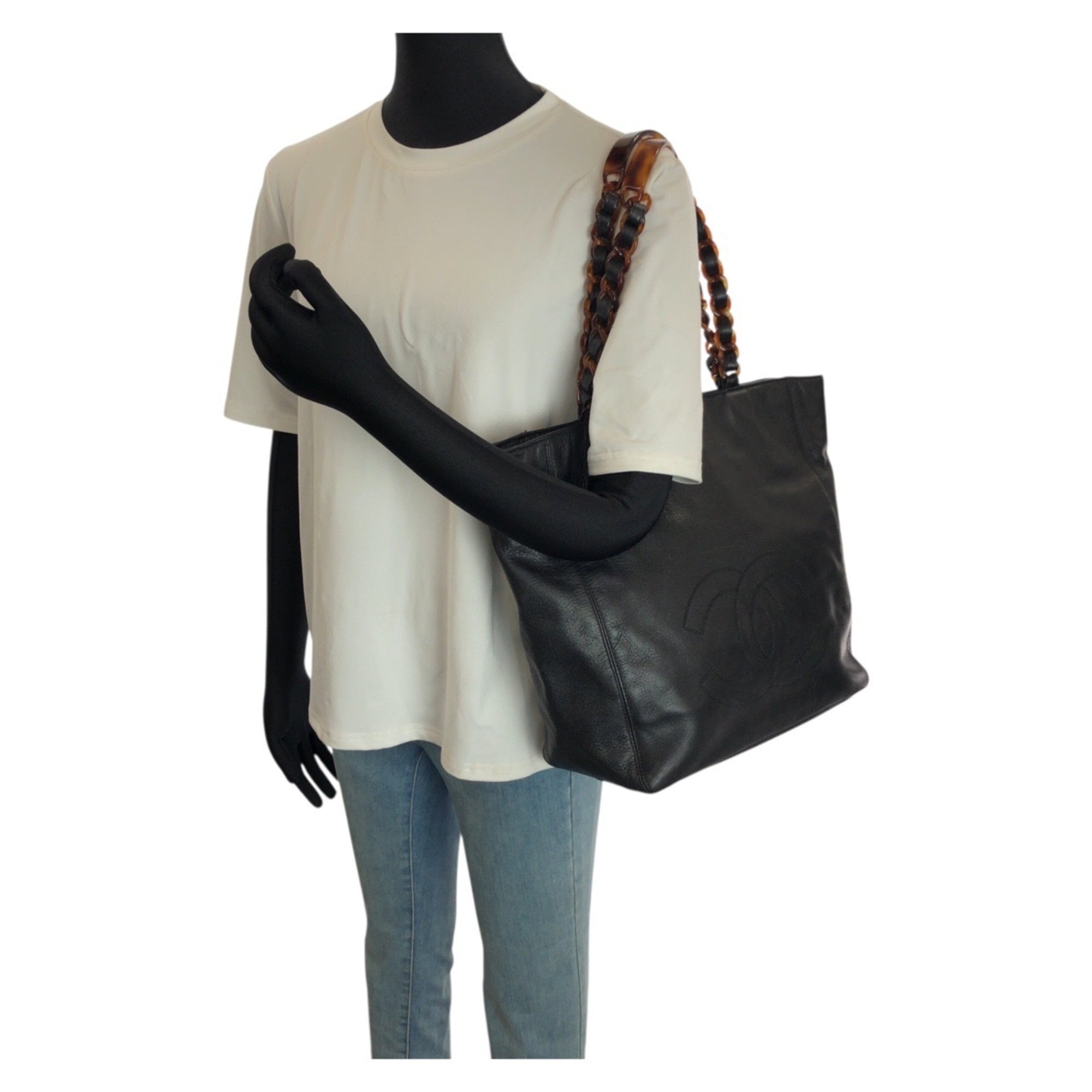 Chanel Black Grained Calfskin Shoulder Bag Tote Bag (Pre-Owned)