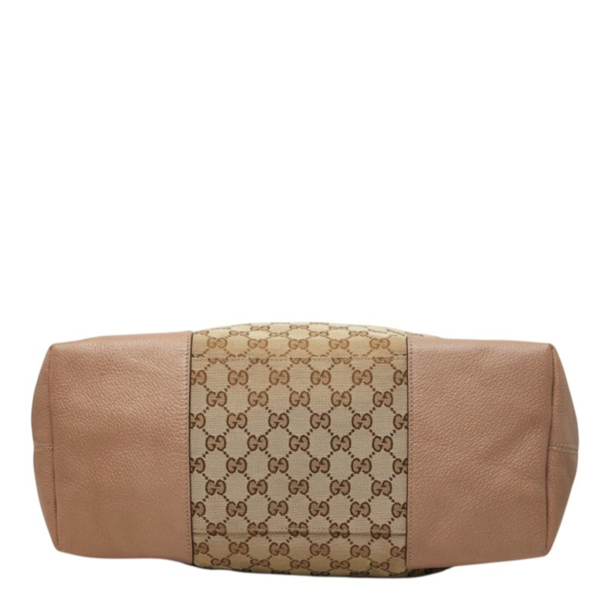 Gucci Beige Pink Canvas Leather Handbag Shoulder Bag (Pre-Owned)