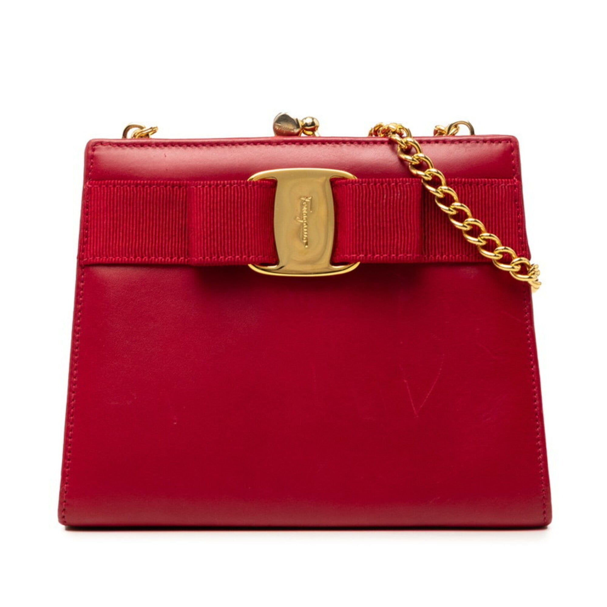 Salvatore Ferragamo Red Color Leather Shoulder Bag (Pre-Owned)