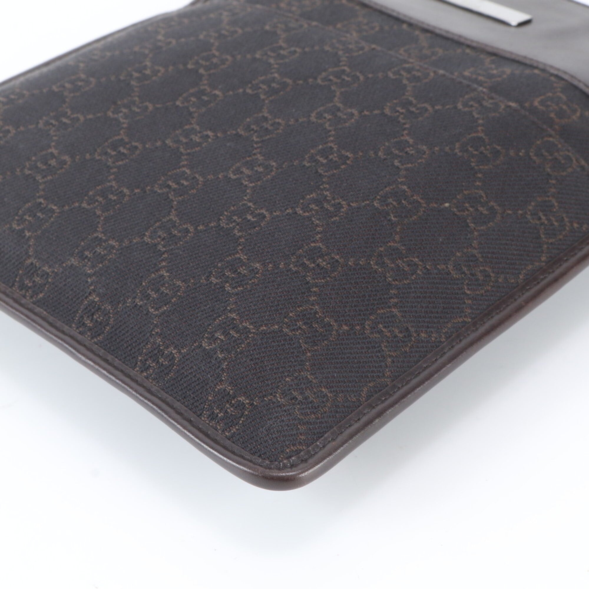Gucci Gg Canvas Dark Brown Leather Canvas Shoulder Bag (Pre-Owned)