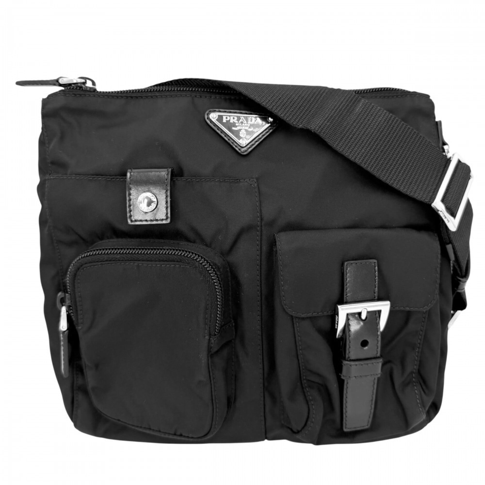 Prada Black Nylon Leather Fanny Pack Pouch Sling Bag (Pre-Owned)
