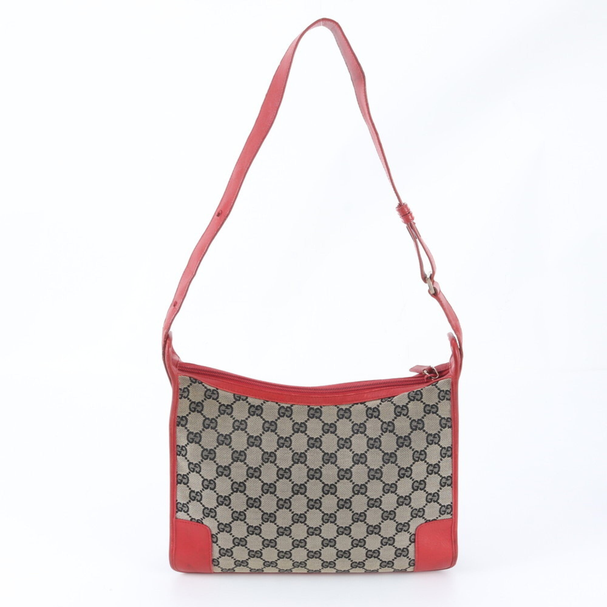 Gucci Beige Black Red Color Leather Canvas Handbag Shoulder Bag Tote Bag (Pre-Owned)