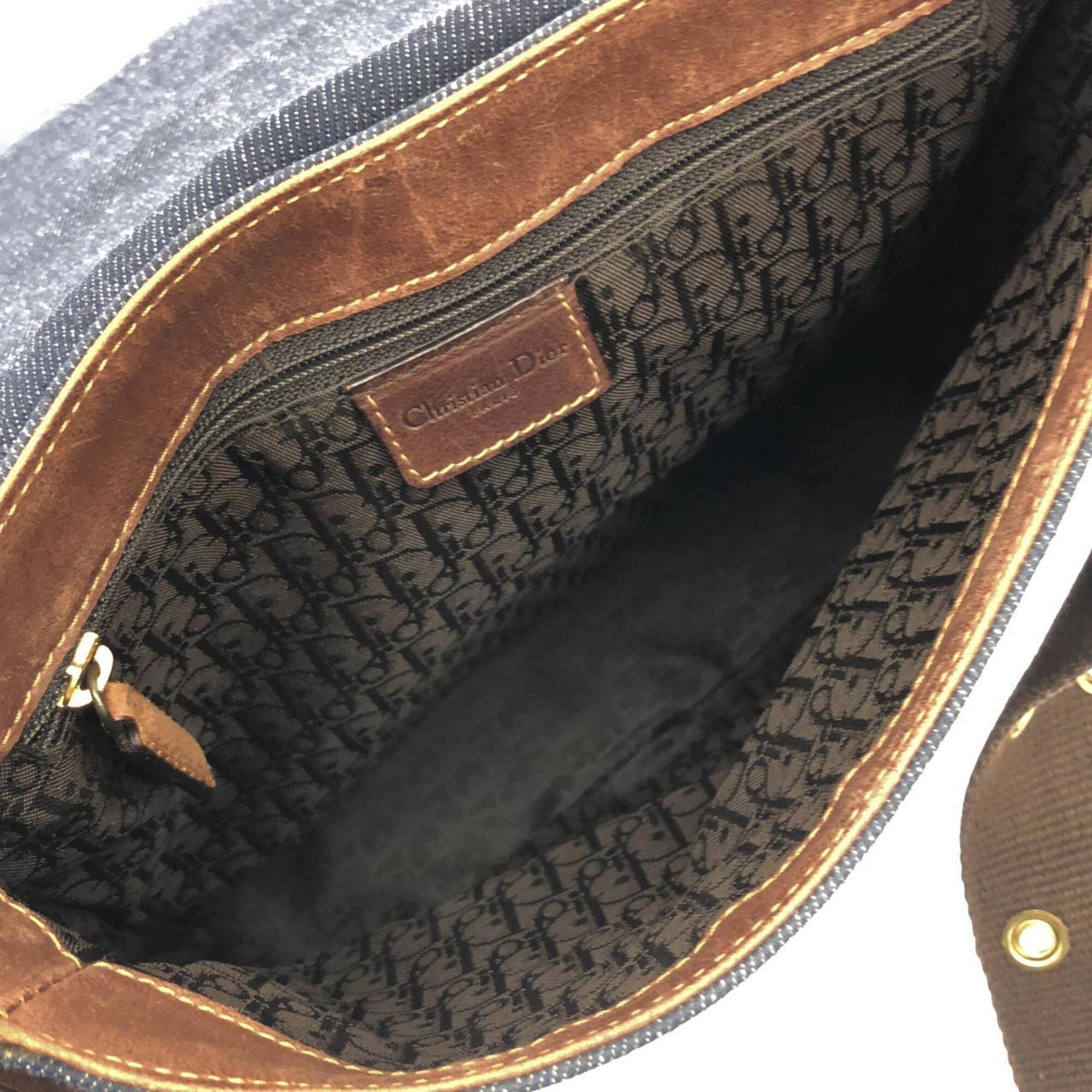 Christian Dior Blue Brown Denim Leather Shoulder Bag (Pre-Owned)