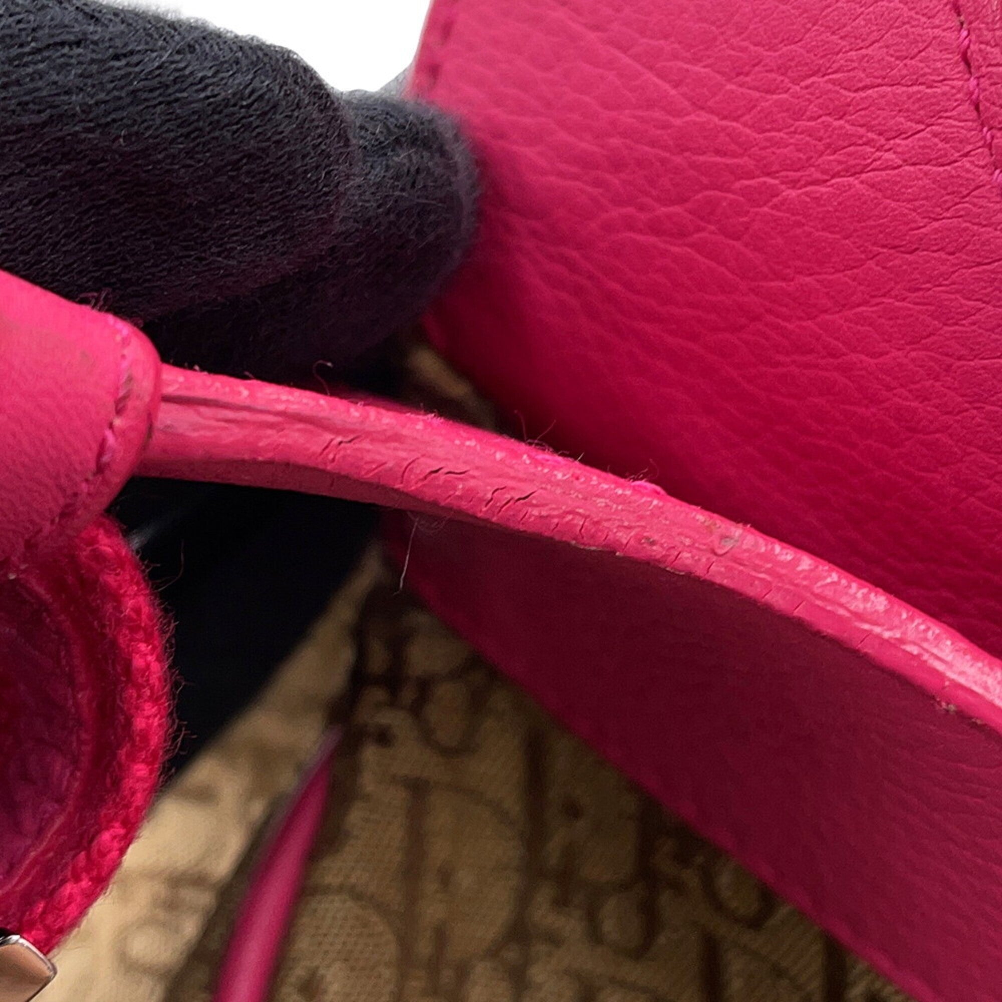Christian Dior Brown Pink Canvas Leather Handbag Tote Bag (Pre-Owned)