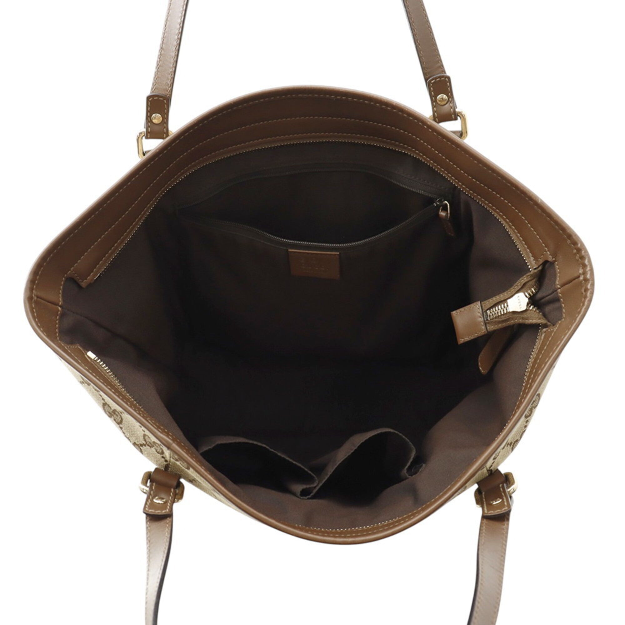 Gucci Gg Canvas Beige Brown Gg Canvas Leather Tote Bag (Pre-Owned)