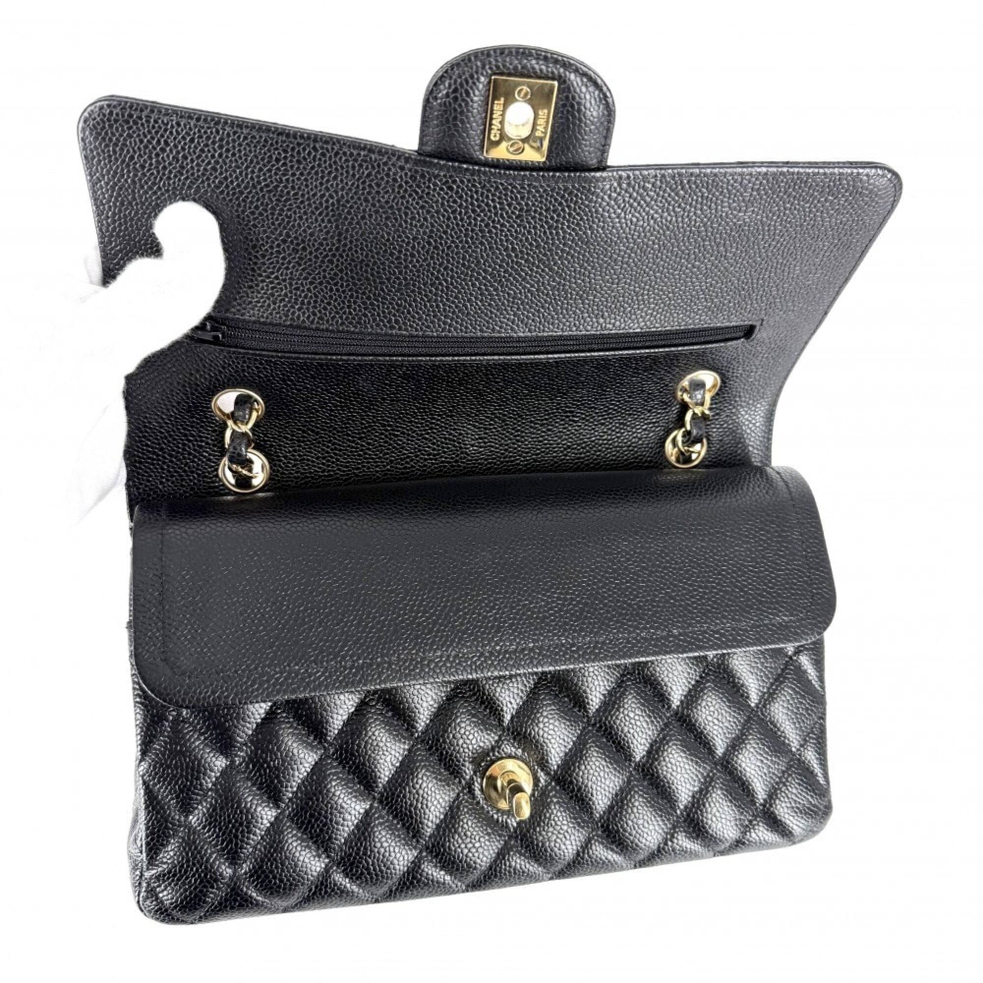 Chanel Black White Grained Calfskin Shoulder Bag (Pre-Owned)