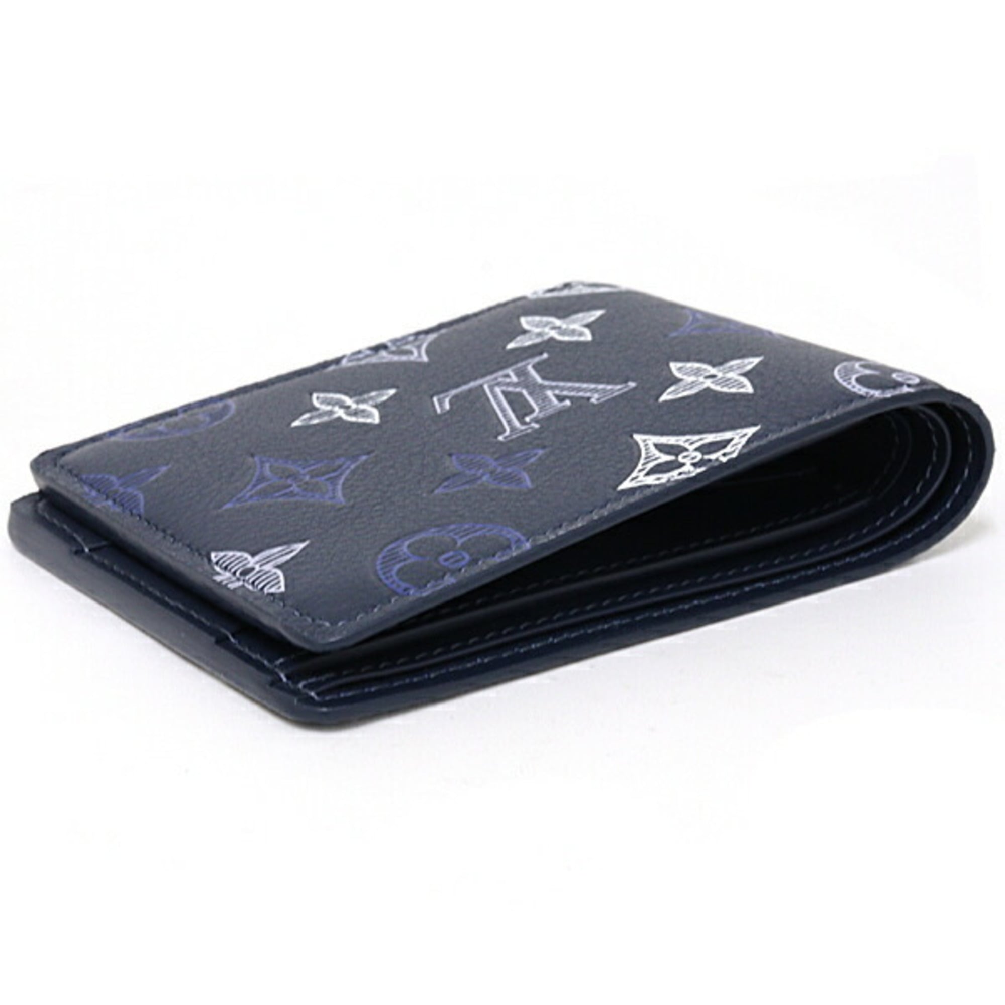 Louis Vuitton Monogram Shadow Blue Navy Monogram Shadow Leather Wallet (Bi-Fold) (Pre-Owned)