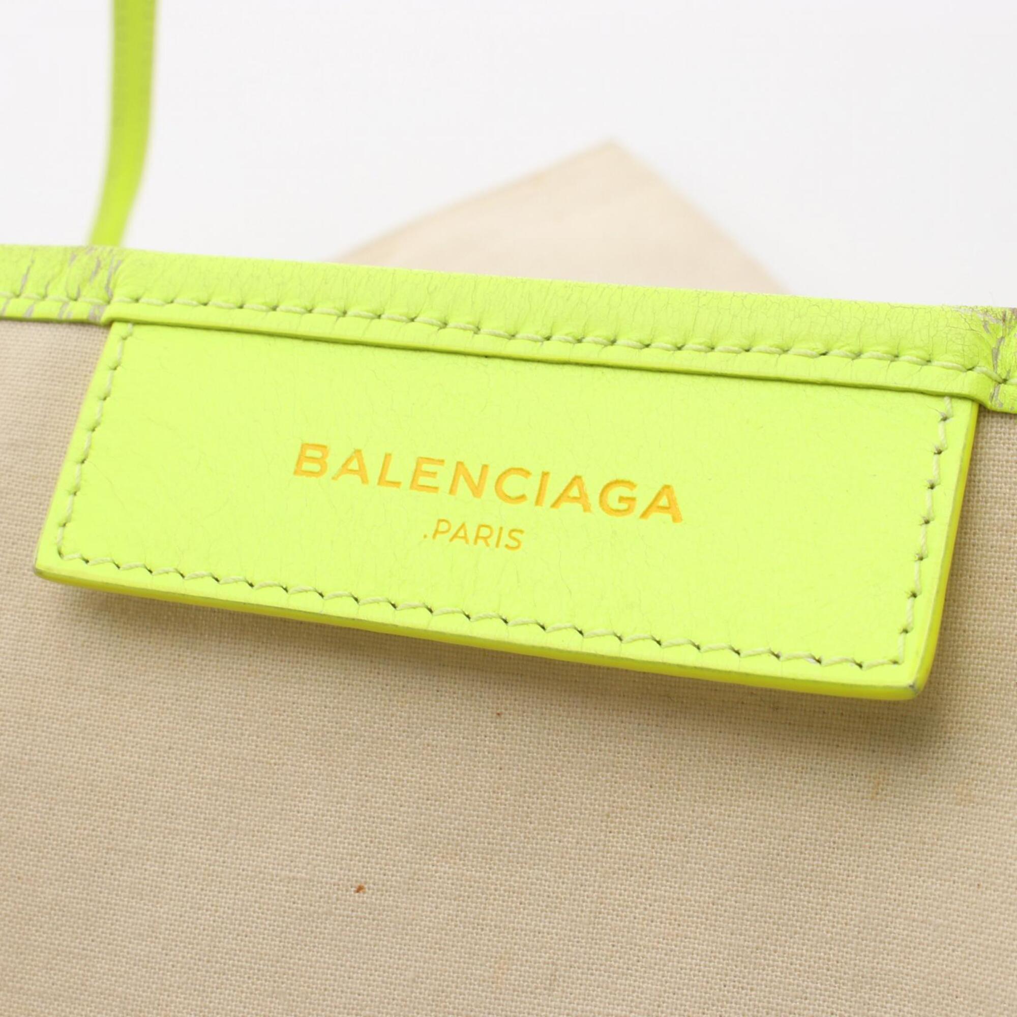 Balenciaga White Yellow Canvas Leather Handbag Pouch Tote Bag (Pre-Owned)
