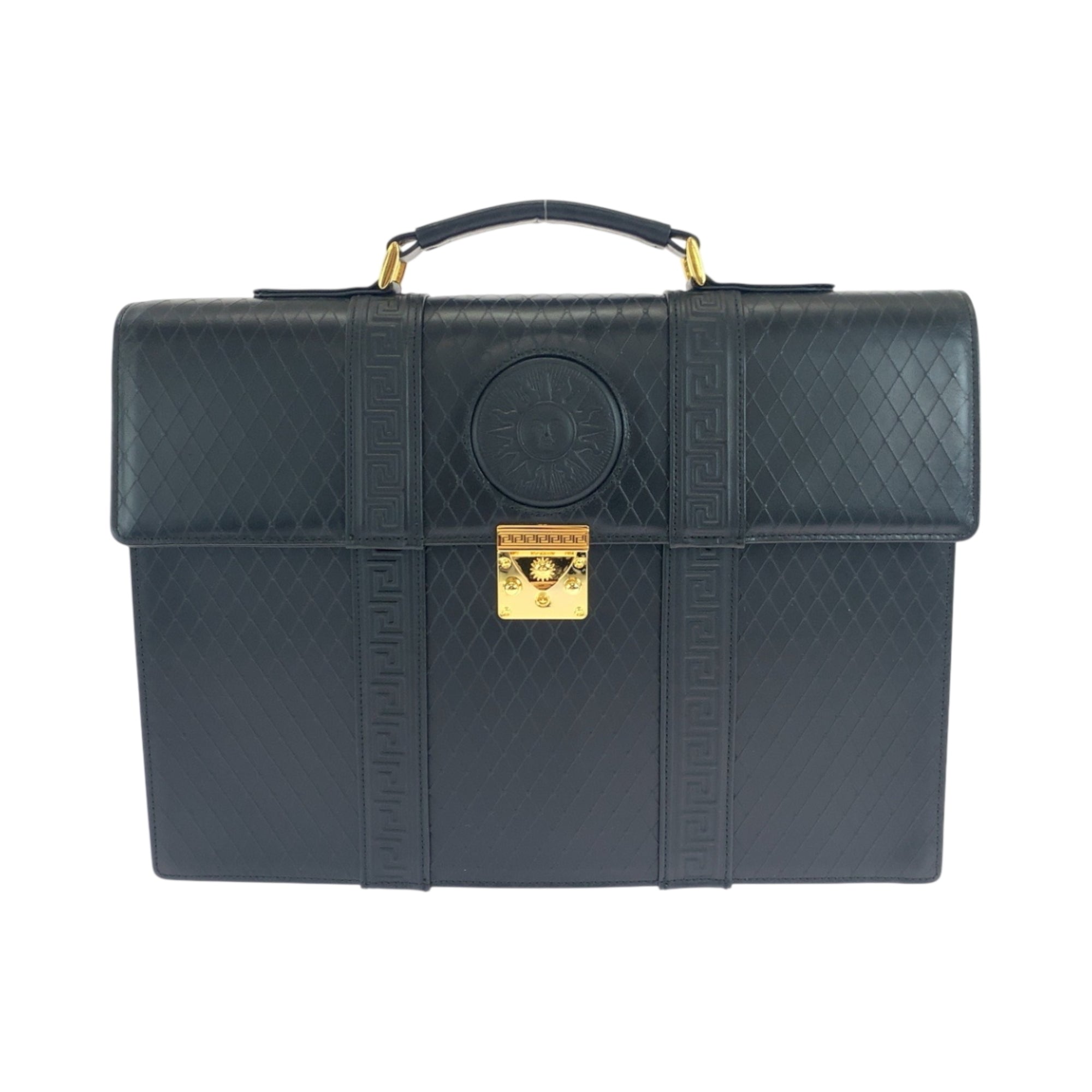 Versace Black Leather Briefcase Handbag (Pre-Owned)
