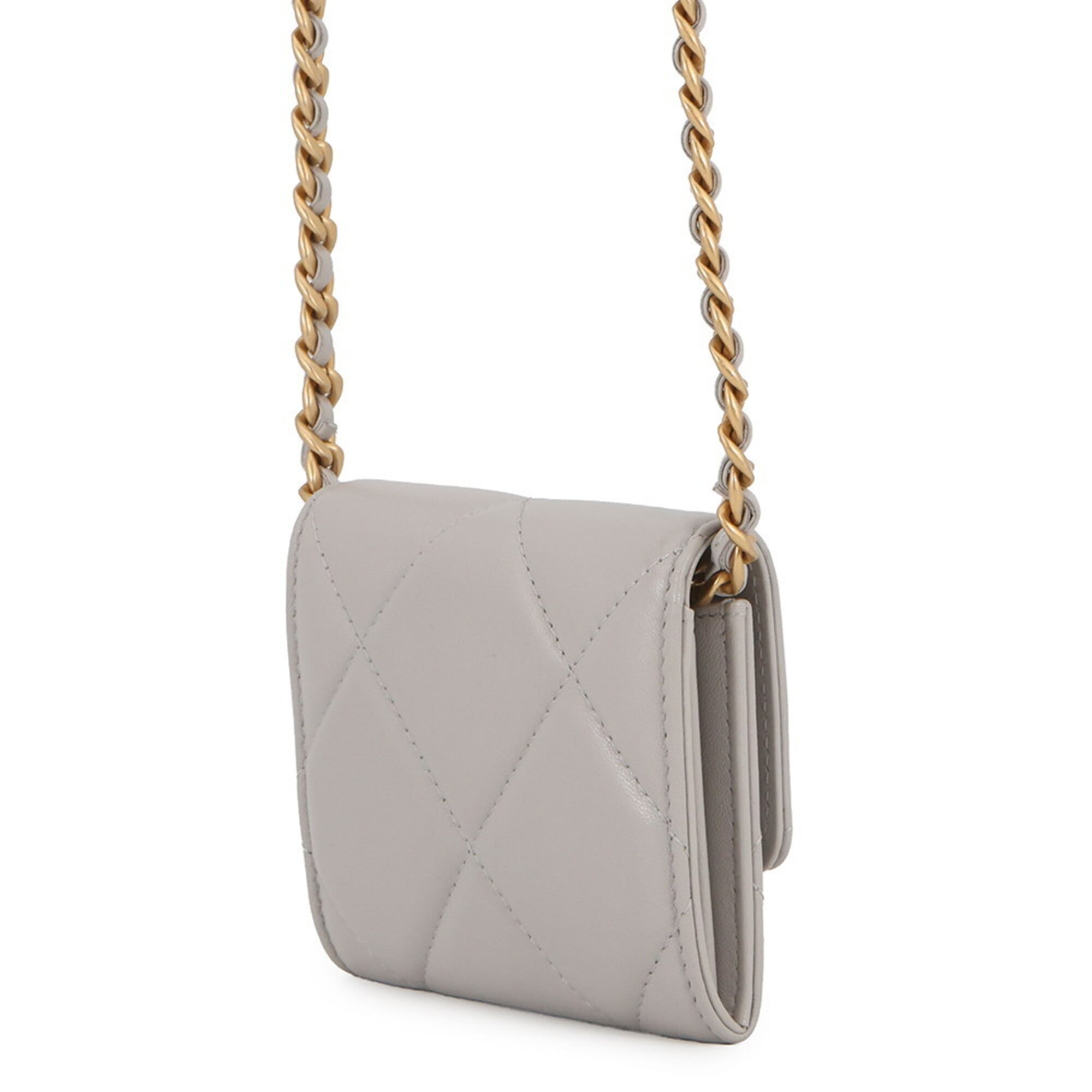 Chanel Gray Leather Chain/Shoulder Wallet (Pre-Owned)