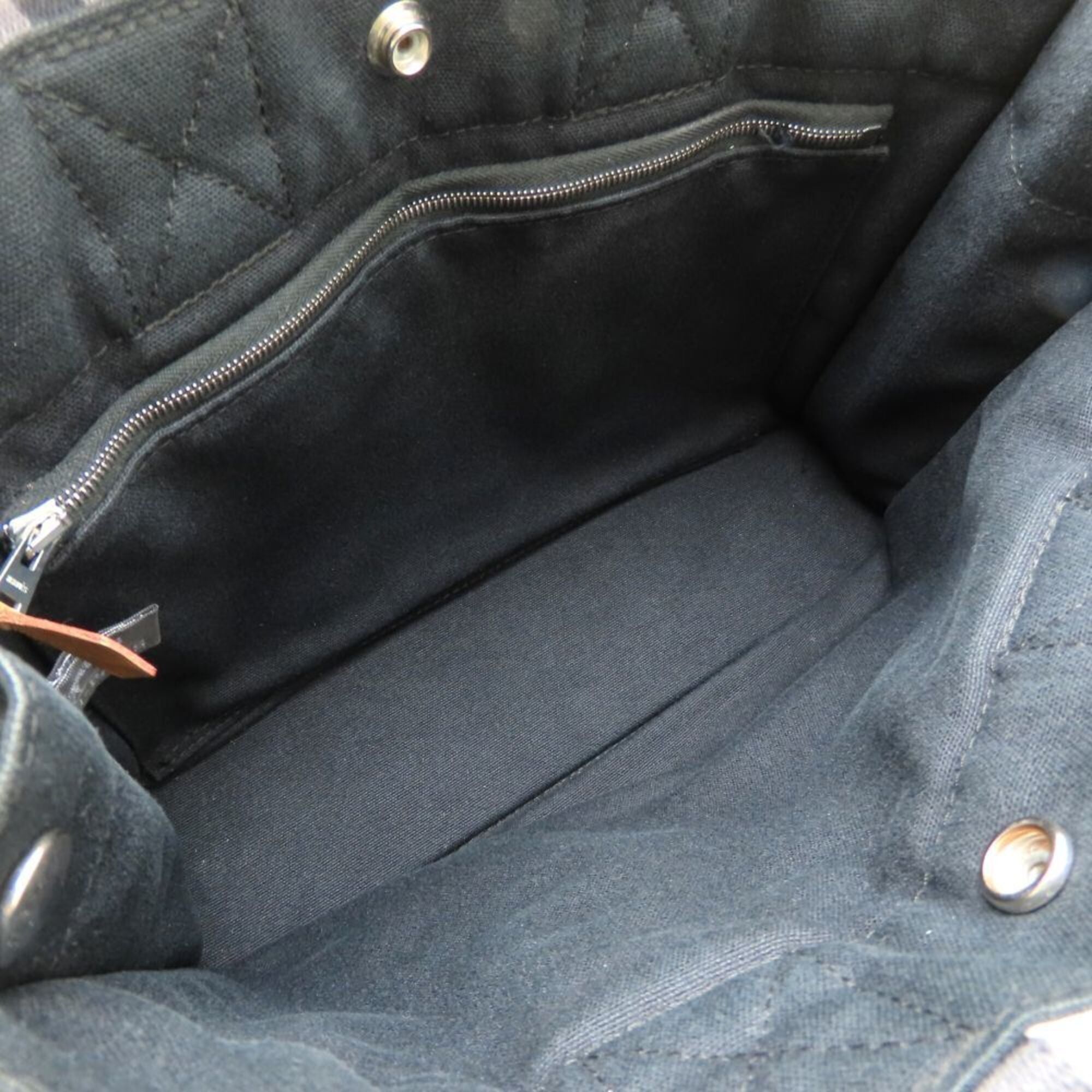 Hermes Black Gray Canvas Handbag (Pre-Owned)