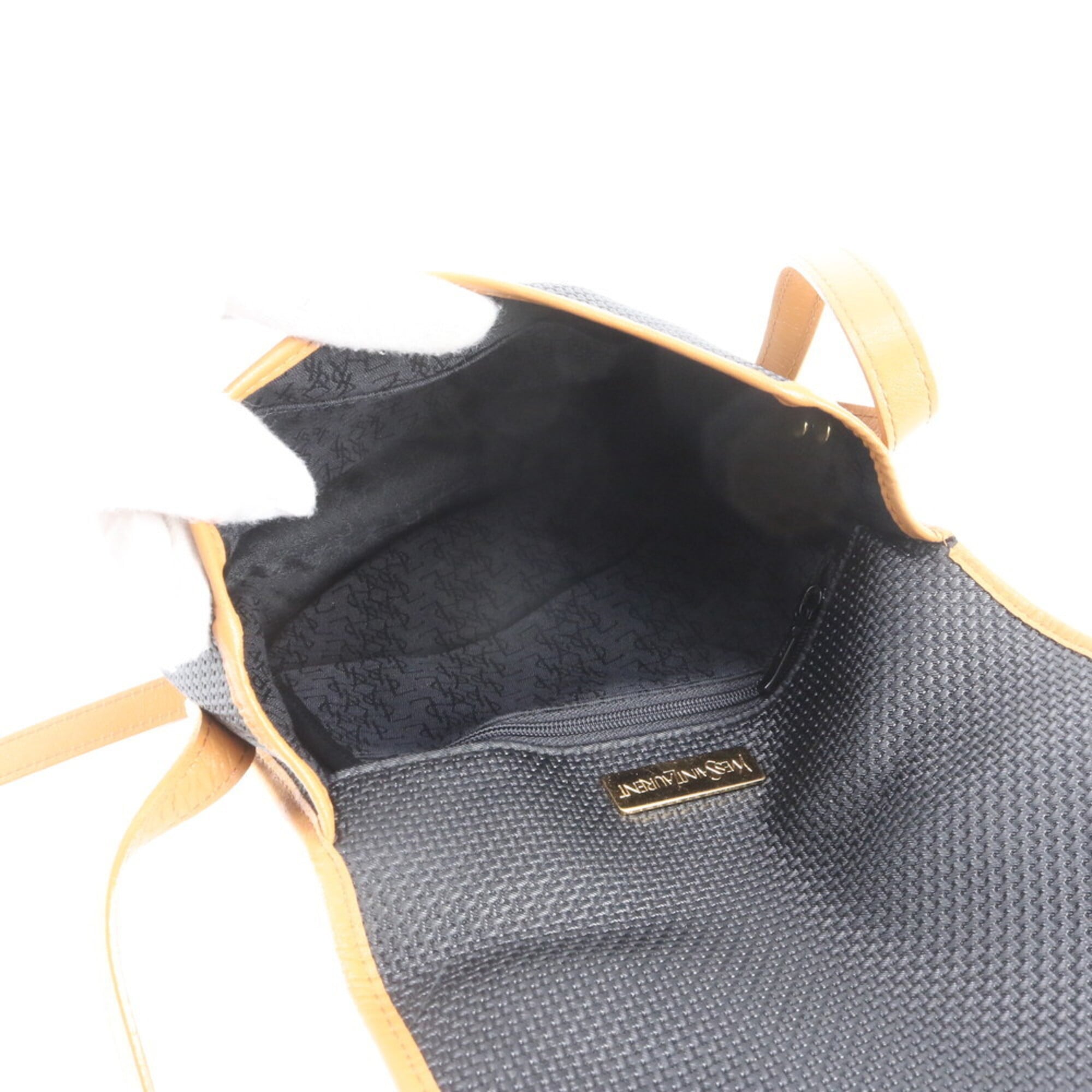 Yves Saint Laurent Beige Black Leather Nylon Crossbody Bag Shoulder Bag (Pre-Owned)
