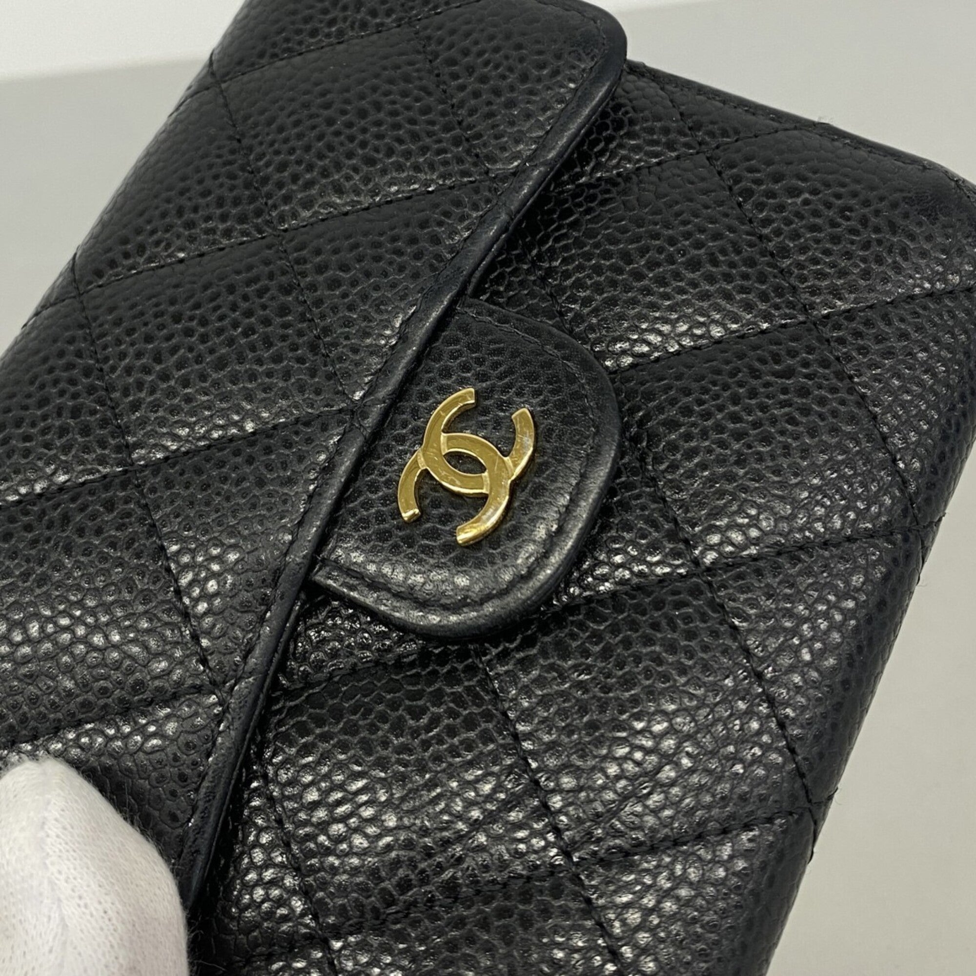 Chanel Black Grained Calfskin Wallet (Tri-Fold) (Pre-Owned)