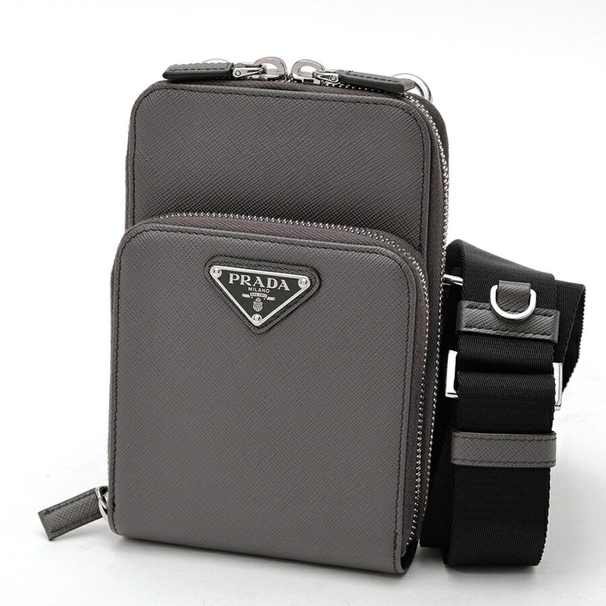 Prada Gray Beige Leather Pouch (Pre-Owned)