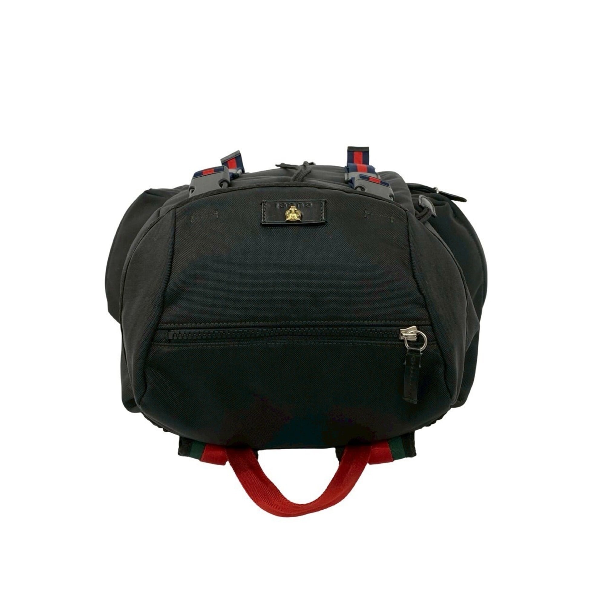 Gucci Black Navy Red Color Leather Canvas Backpack (Pre-Owned)