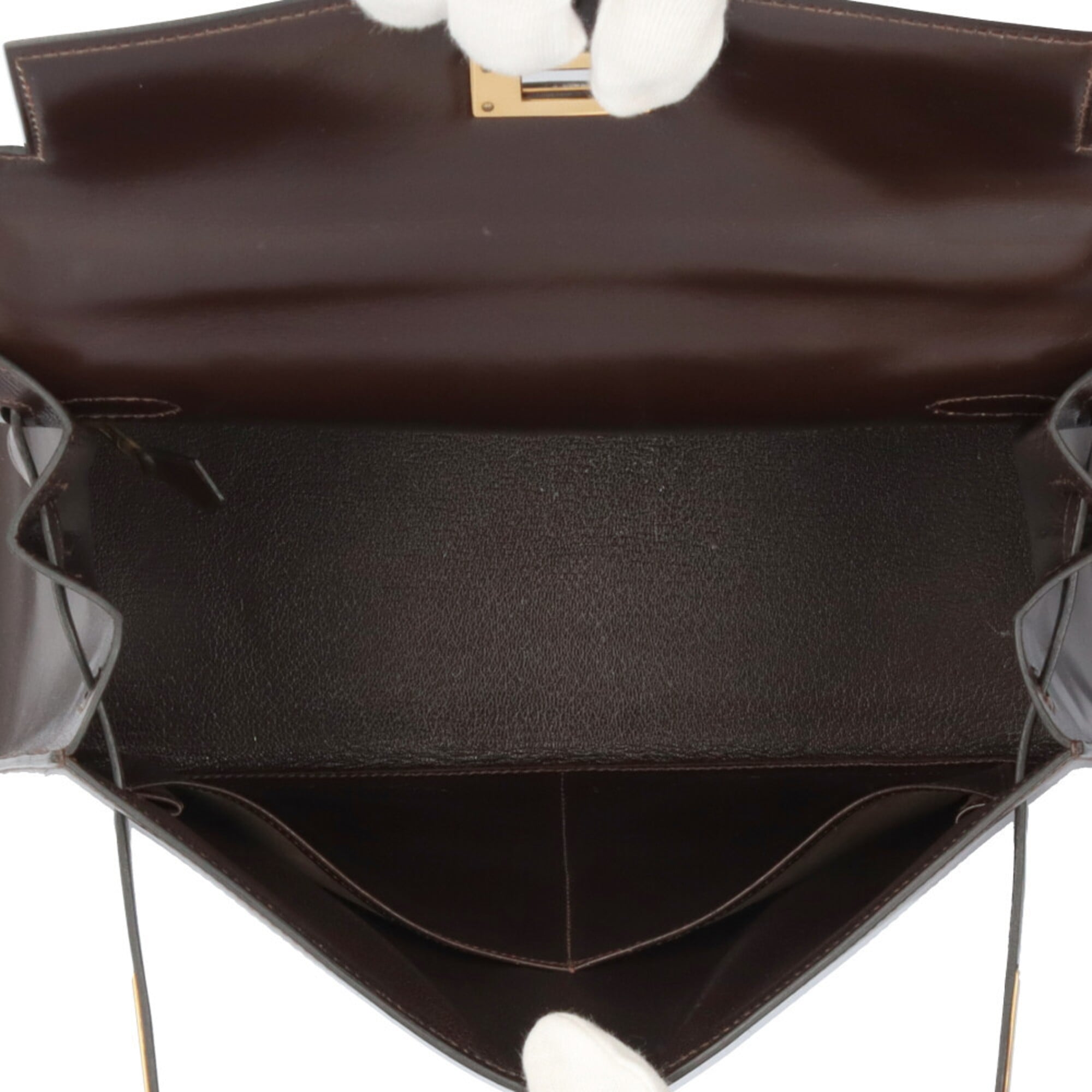 Hermes Brown Dark Brown Box Calf Leather Handbag (Pre-Owned)