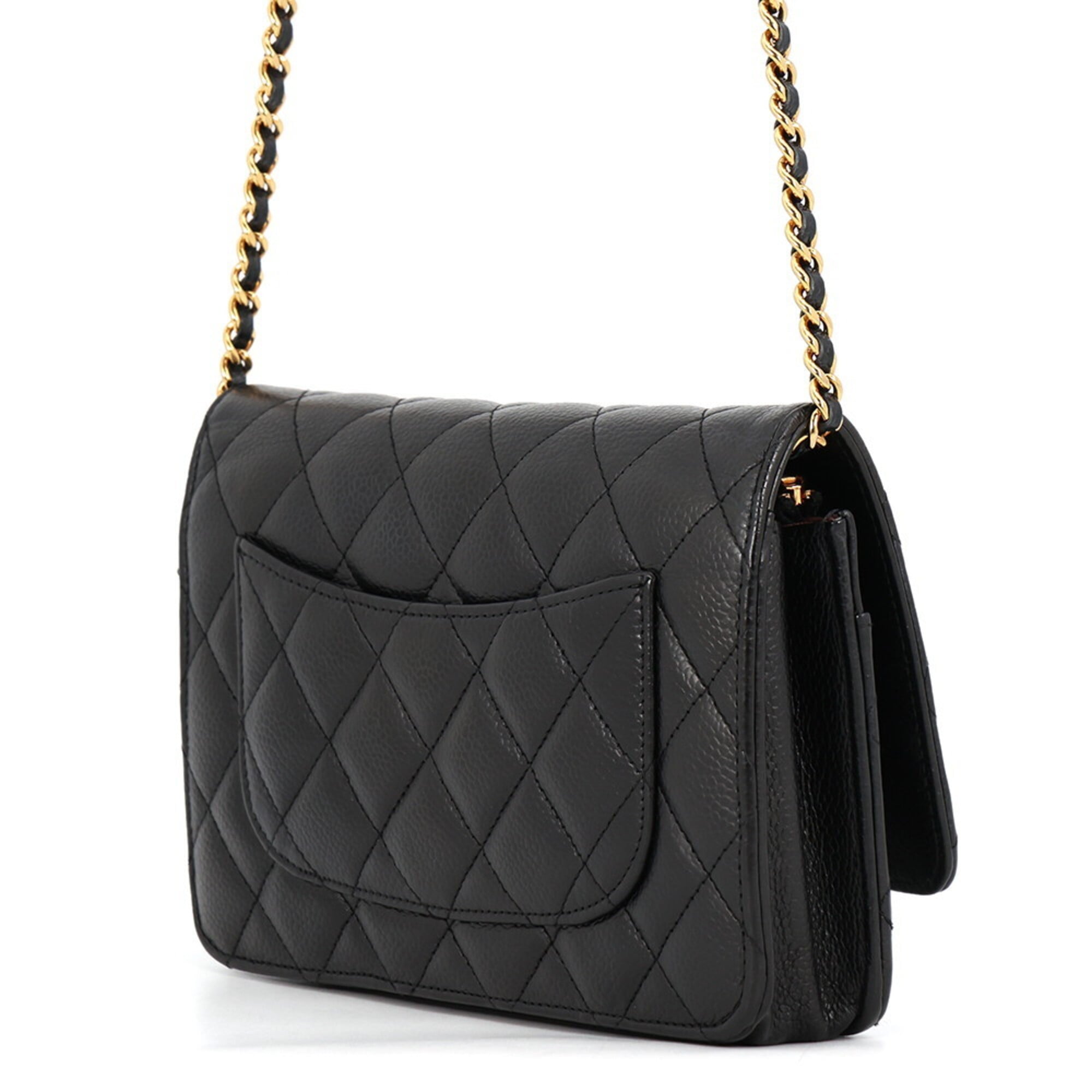 Chanel Black Grained Calfskin Chain/Shoulder Wallet (Pre-Owned)