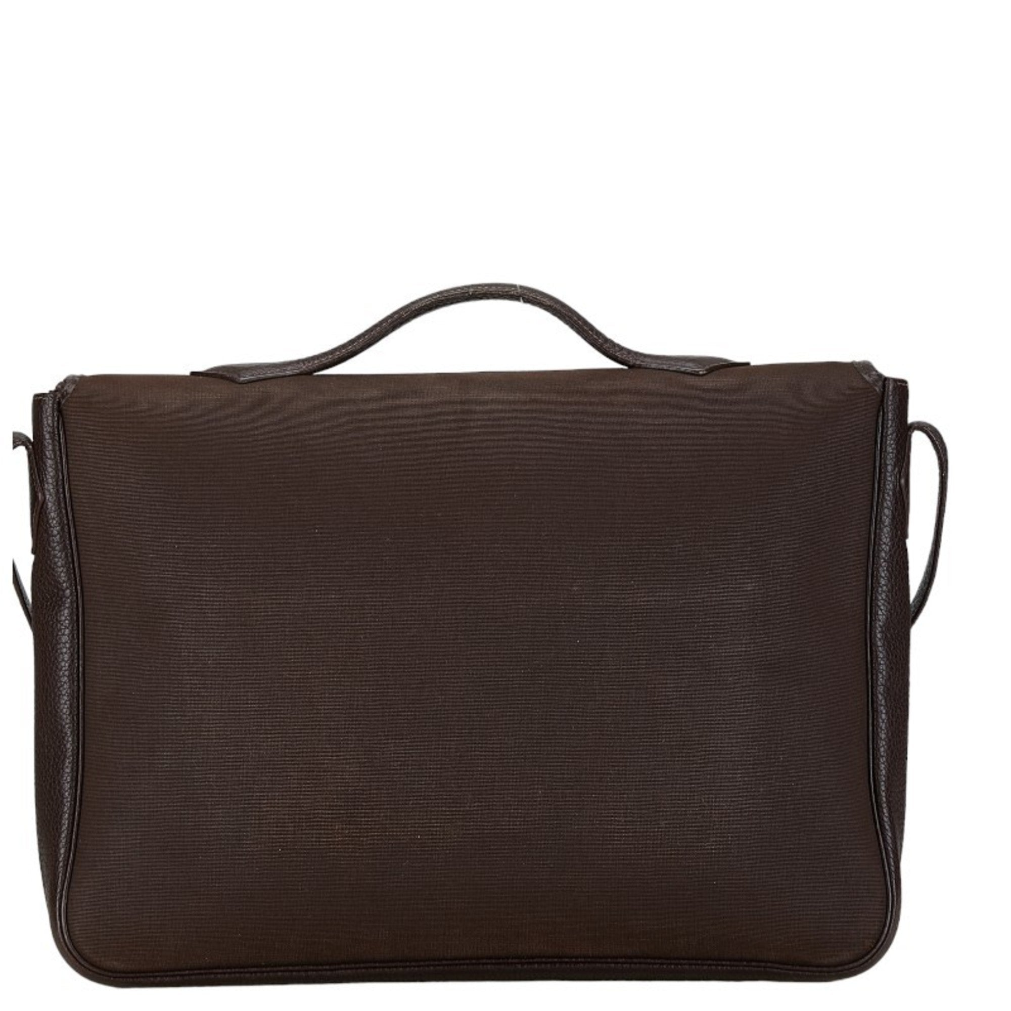 Hermes Brown Canvas Leather Handbag Shoulder Bag (Pre-Owned)