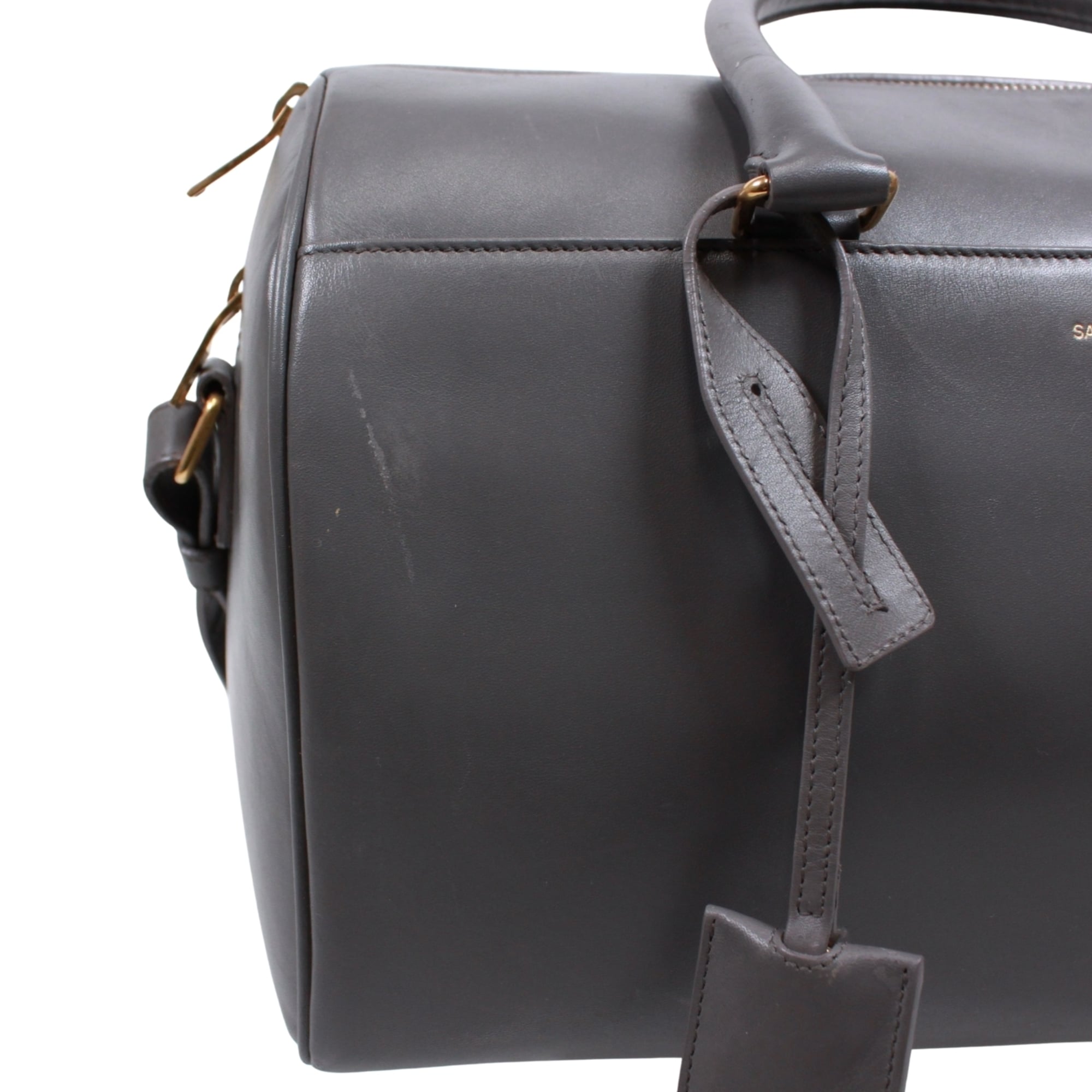 Saint Laurent Gray Leather Boston Bag Handbag (Pre-Owned)