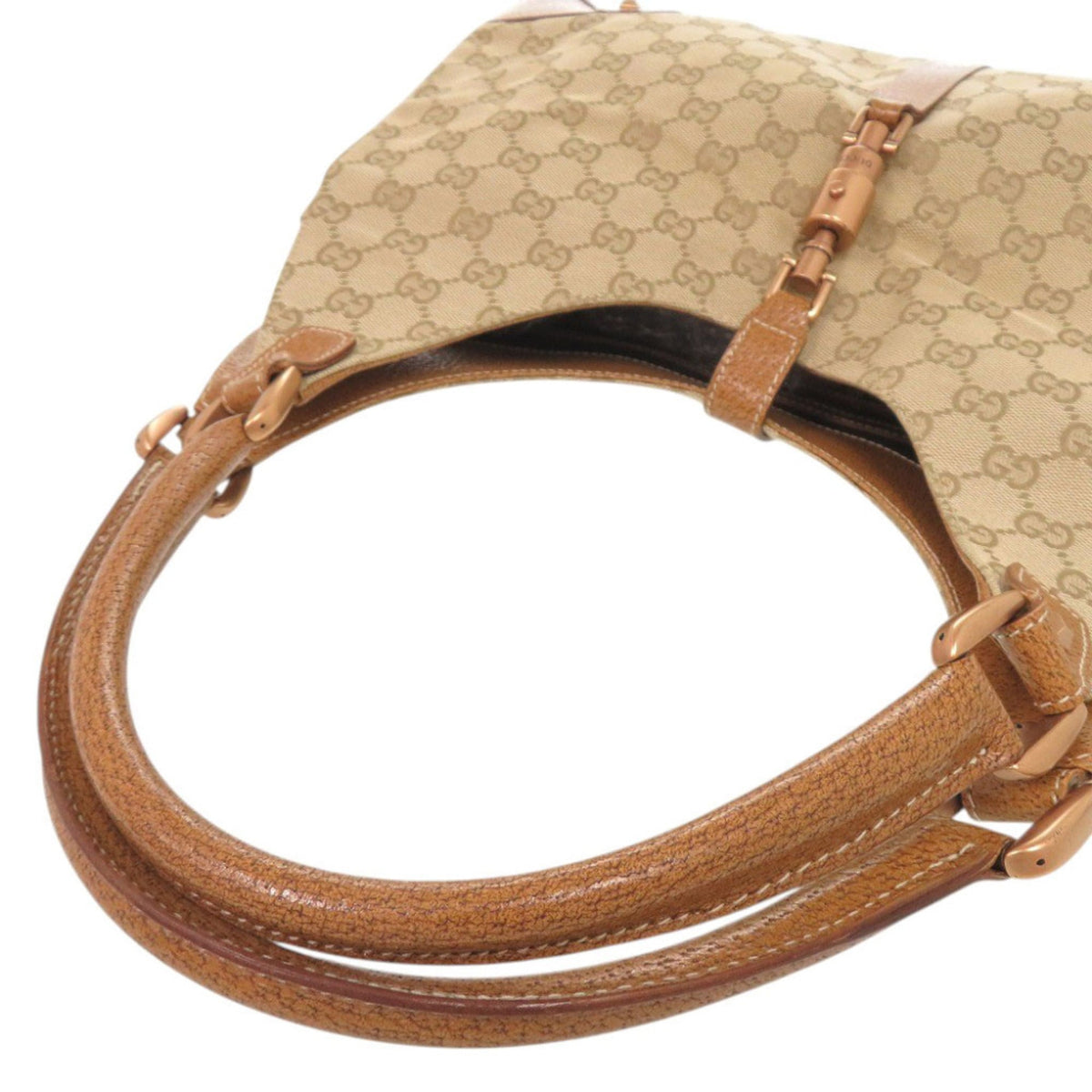 Gucci Beige Camel Gg Canvas Leather Shoulder Bag (Pre-Owned)