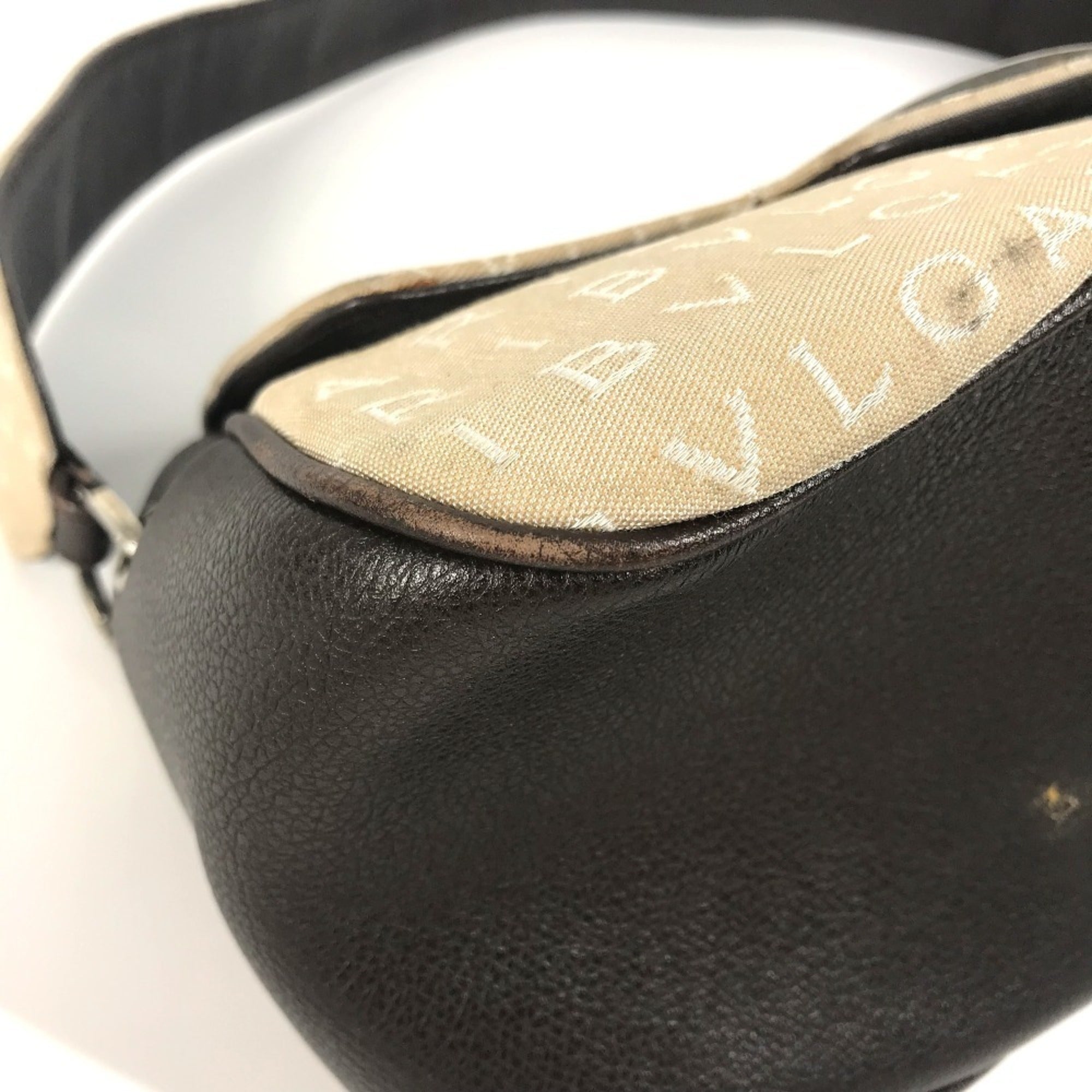 Bvlgari Logomania Beige Dark Brown Leather Canvas Handbag Shoulder Bag (Pre-Owned)
